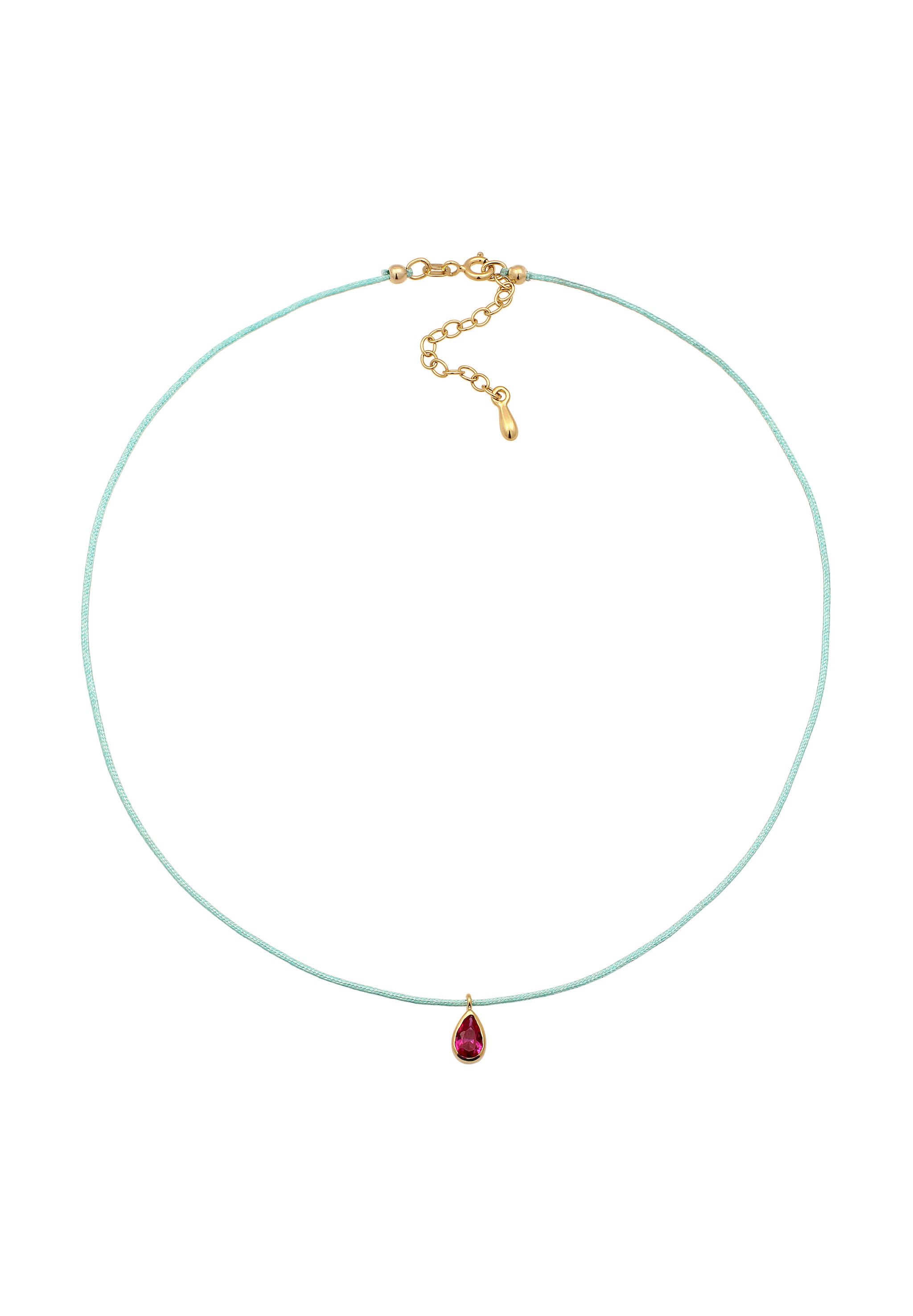 Elli Choker Choker Tropfen Synthetischer Rubin 925 Sterling Silber vergoldet