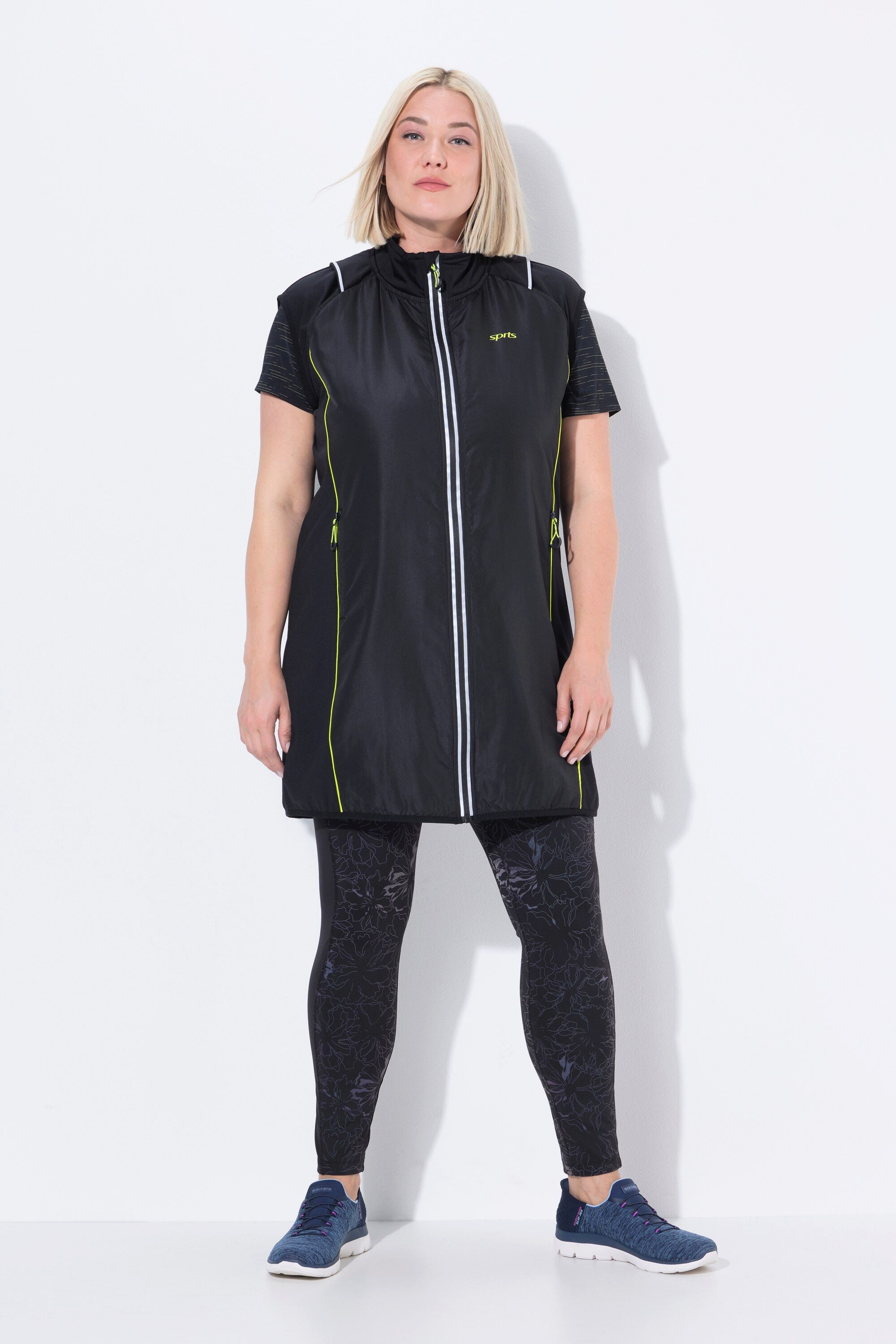 Ulla Popken Sweatjacke 2-in-1-Funktionsmantel Ärmel abnehmbar Zipptaschen