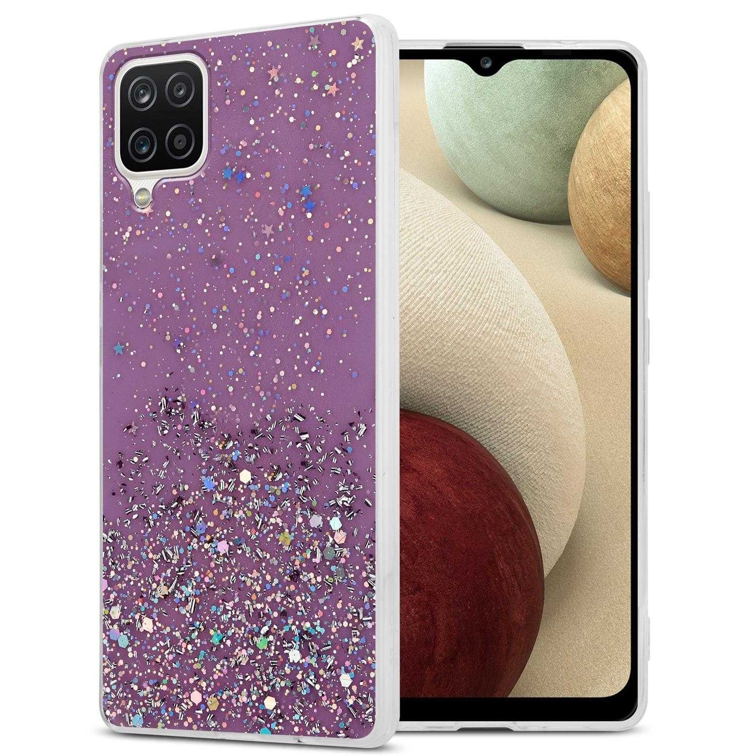 Cadorabo Handyhülle für Samsung Galaxy A12 / M12 Hülle Glitzer Design Samsung Galaxy A12 / M12, Flexible TPU Silikon Handy Schutzhülle - Hülle - mit Glitzer