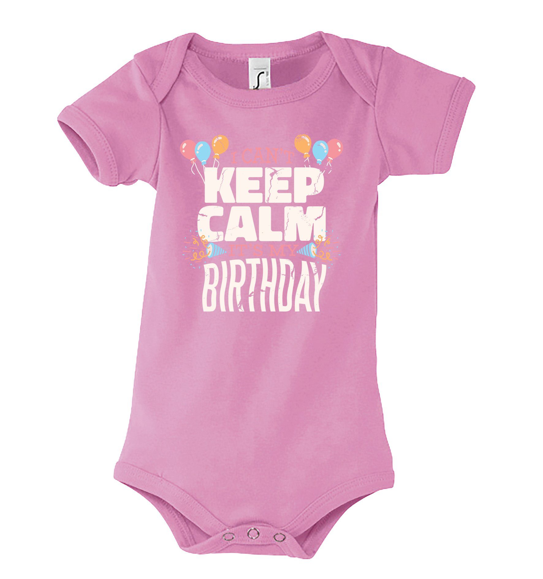 Baby Kurzarm Rosa Frontprint Designz Strampler Body "Keep It´s lustigem mit Youth My Birthday" Calm, Strampler