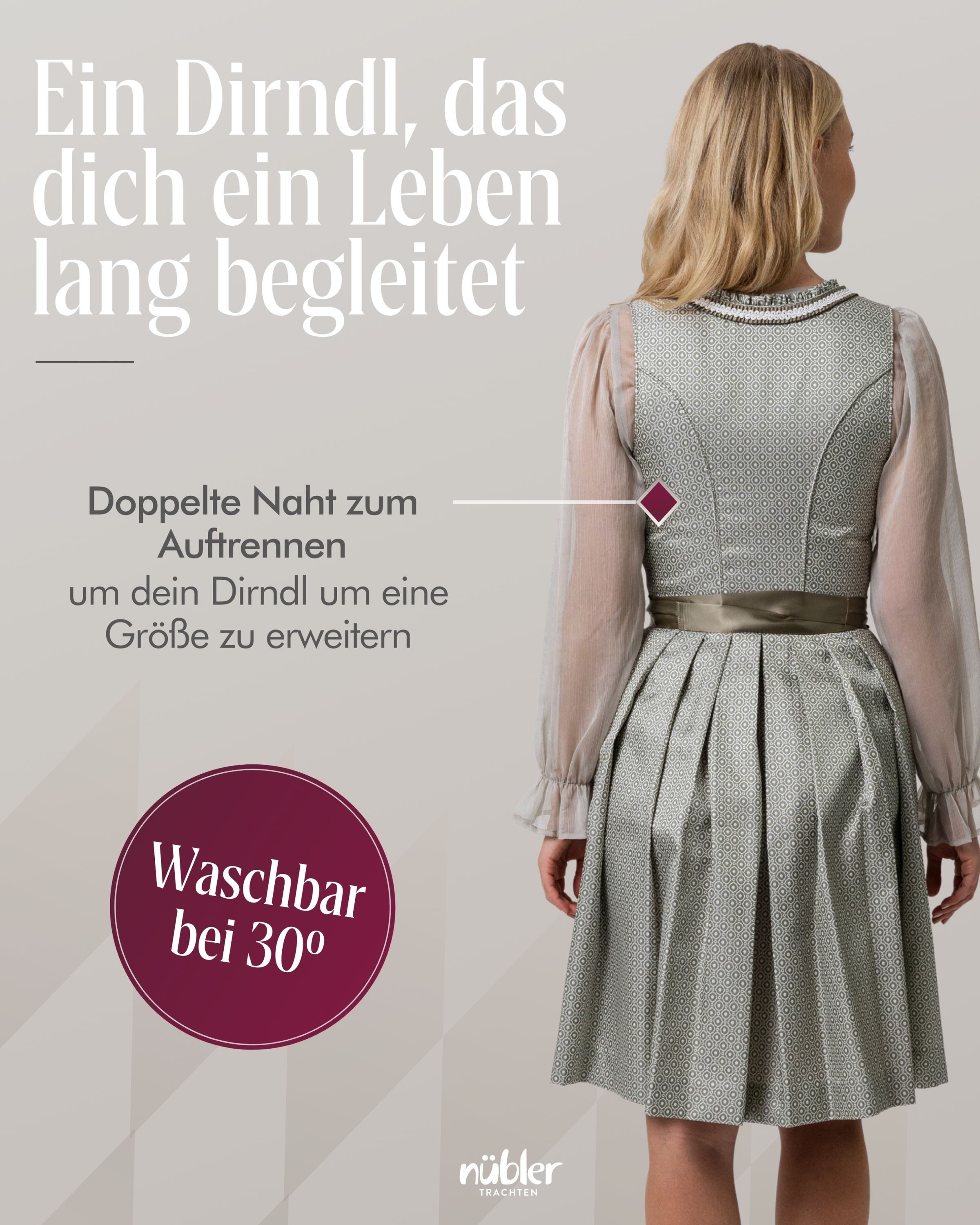 Nübler Dirndl Mini-Dirndl Vivian in Grün von Nübler - Rocklänge 55 cm
