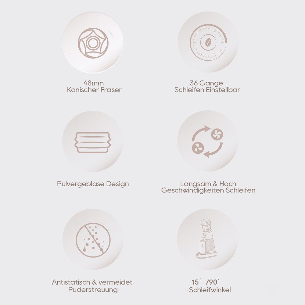 HiBREW Kaffeemühle G5 48mm konischer Bohrer, 36-Gang-Mahlwerk einstellbar, 165 W, 50 g Bohnenbehälter, für Espresso/Türkisch/Übergießen/Mocca/Tropfkaffee