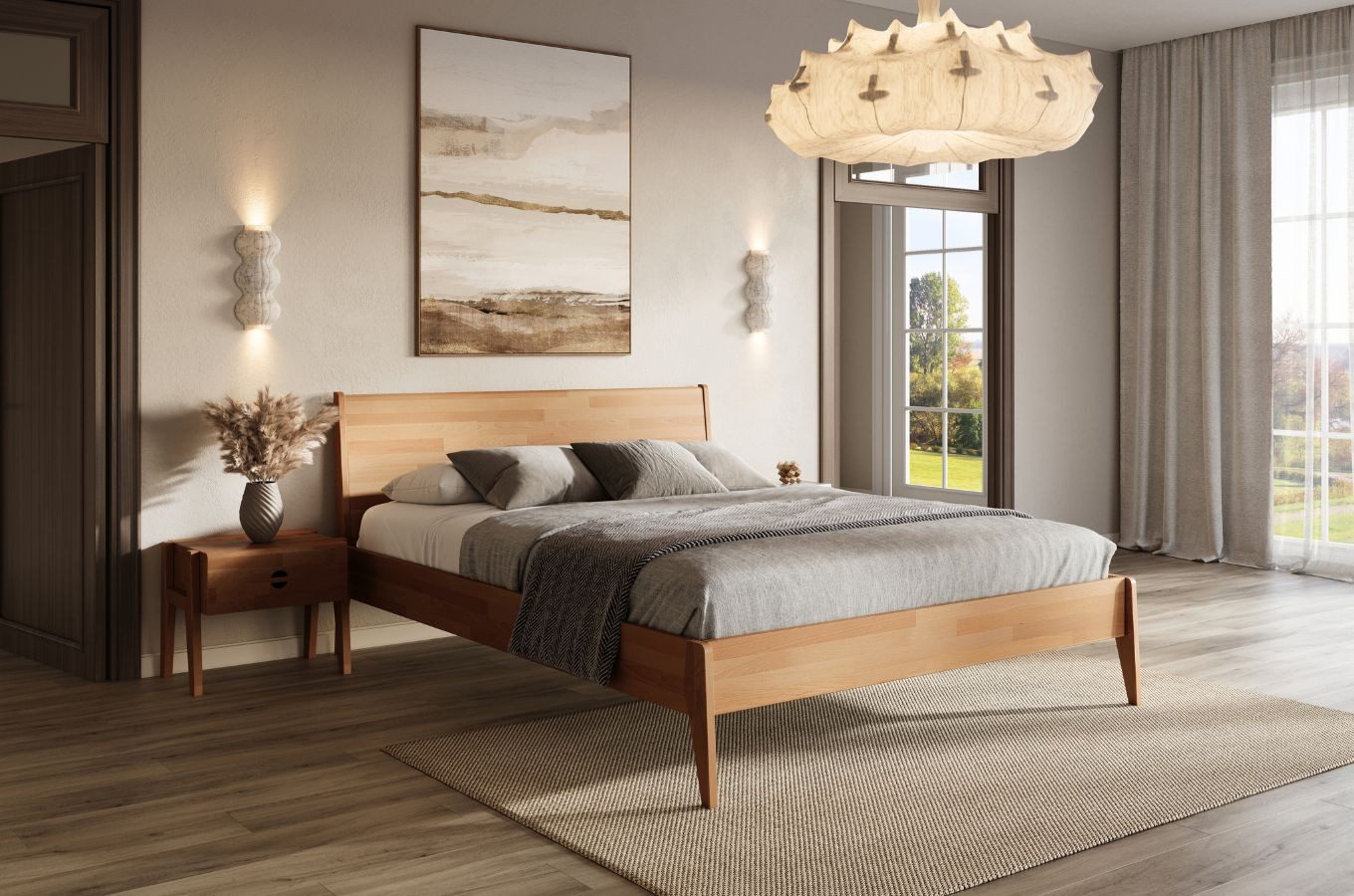 Visby Holzbett Radom (Buchenbett – hohes Bett im skandinavischen Stil), 180/200, Buche - lackiert, Naturfarben