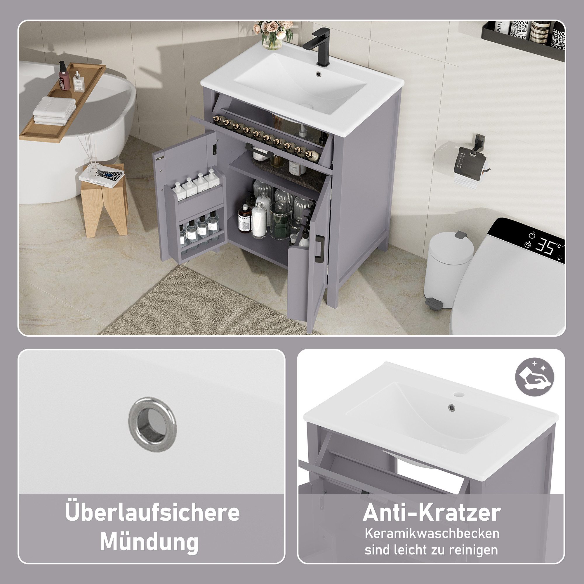 Fine Life Pro Waschbeckenschrank Freistehender Badezimmerschrank 60x46x84,8cm