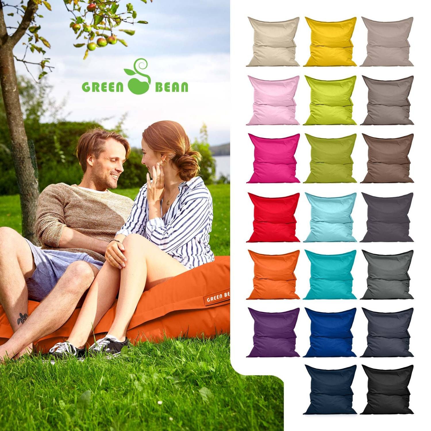 Green Bean Sitzsack XXL Outdoor Sitzsack Square 140x180cm (XXL Riesensitzsack 140x180cm 380 Liter Kinder & Erwachsene Bean Bag EPS Perlen Füllung, Groß Draußen  – Bild 2 von 5