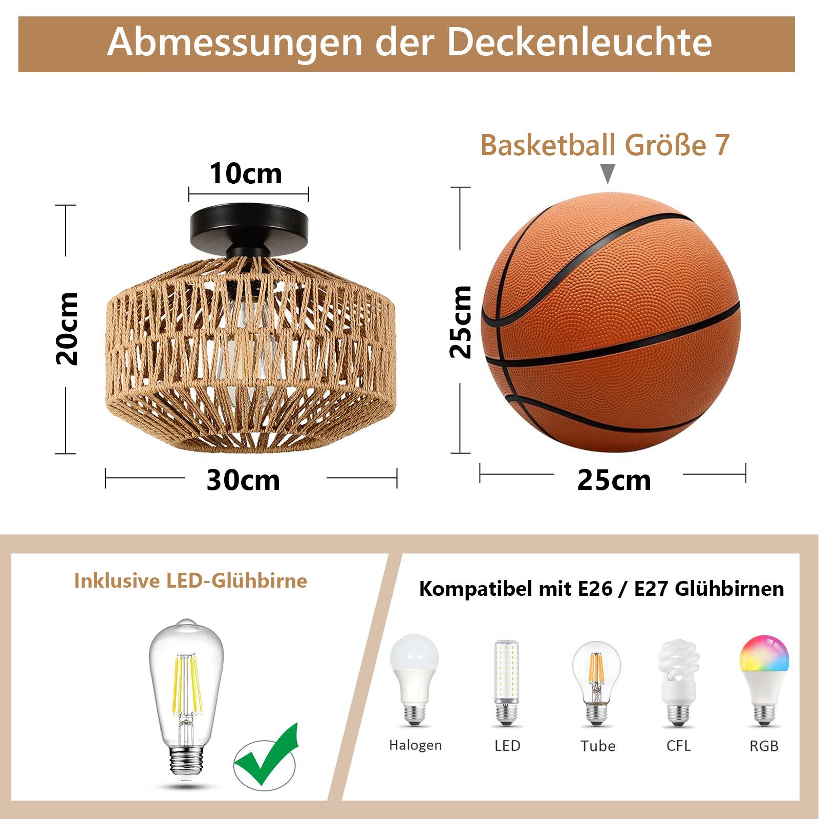 MUPOO Deckenleuchte Deckenleuchte Rattan Hängeleuchte,Pendelleuchte,Boho De günstig online kaufen