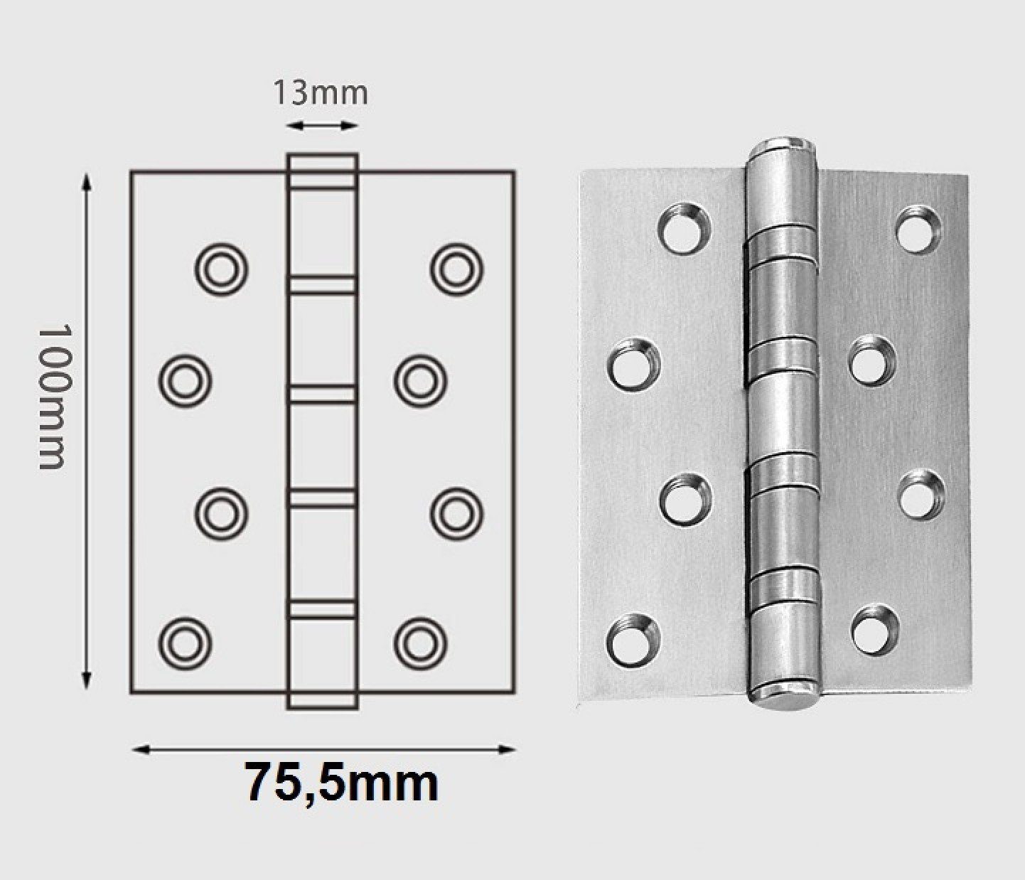 6x [100mm Türband BAYLI Edelstahl, Möbel x Möbelbeschlag 75,5mm] Beschlag Scharniere aus