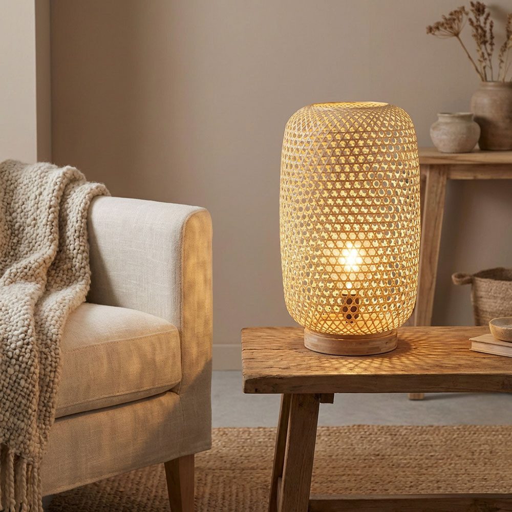 GLOBO LIGHTING LED Stehlampe, Leuchtmittel inklusive, Stehleuchte Bambus Rattan Stehlampe Bambus Lampe natur