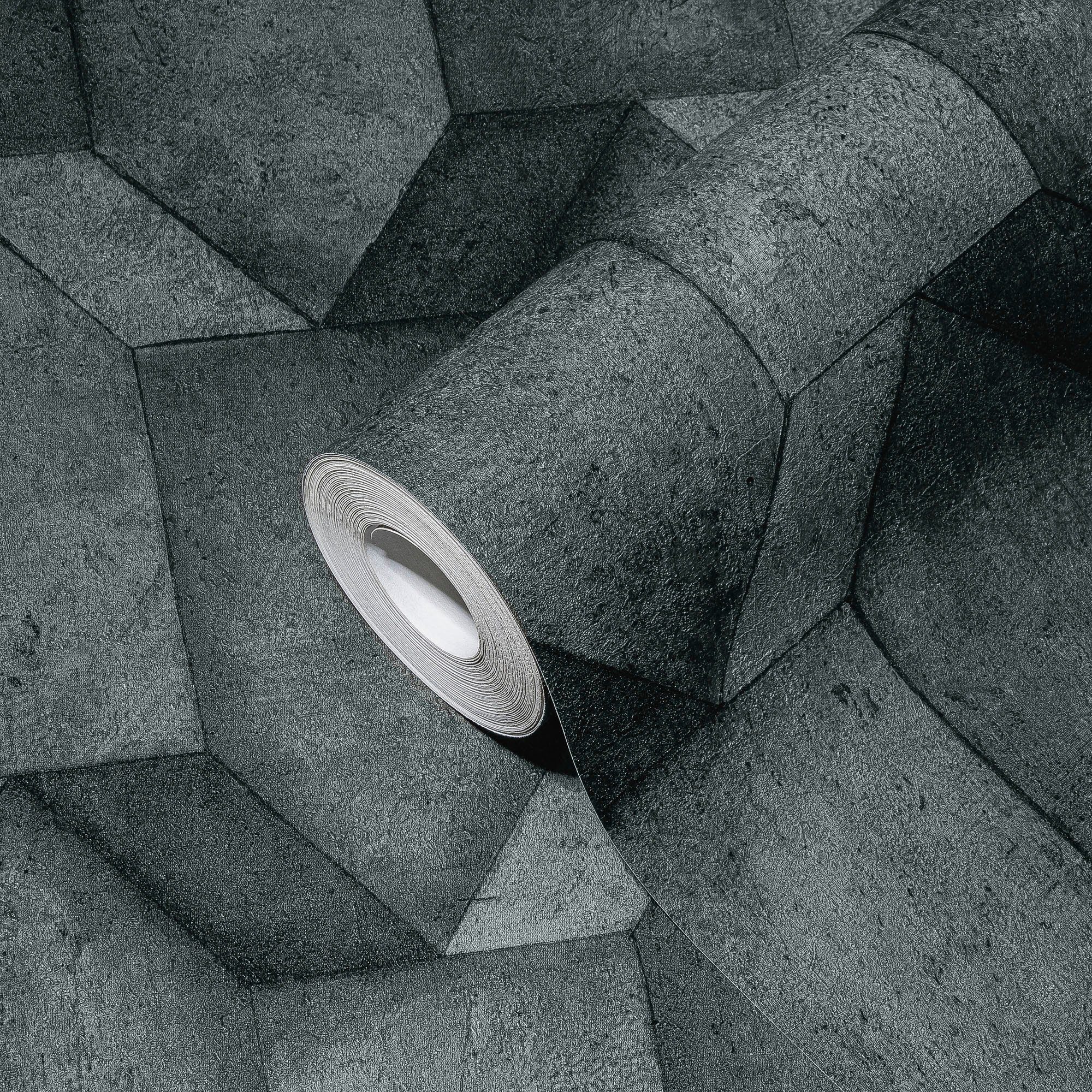 A.S. Création Vliestapete THE BOS Betonoptik 3D Effekt, strukturiert, matt, gemustert, neutral, (1 St), Betonoptik 3D Effekt Tapeten Wohnzimmer Schlafzimmer Küche Anthrazit