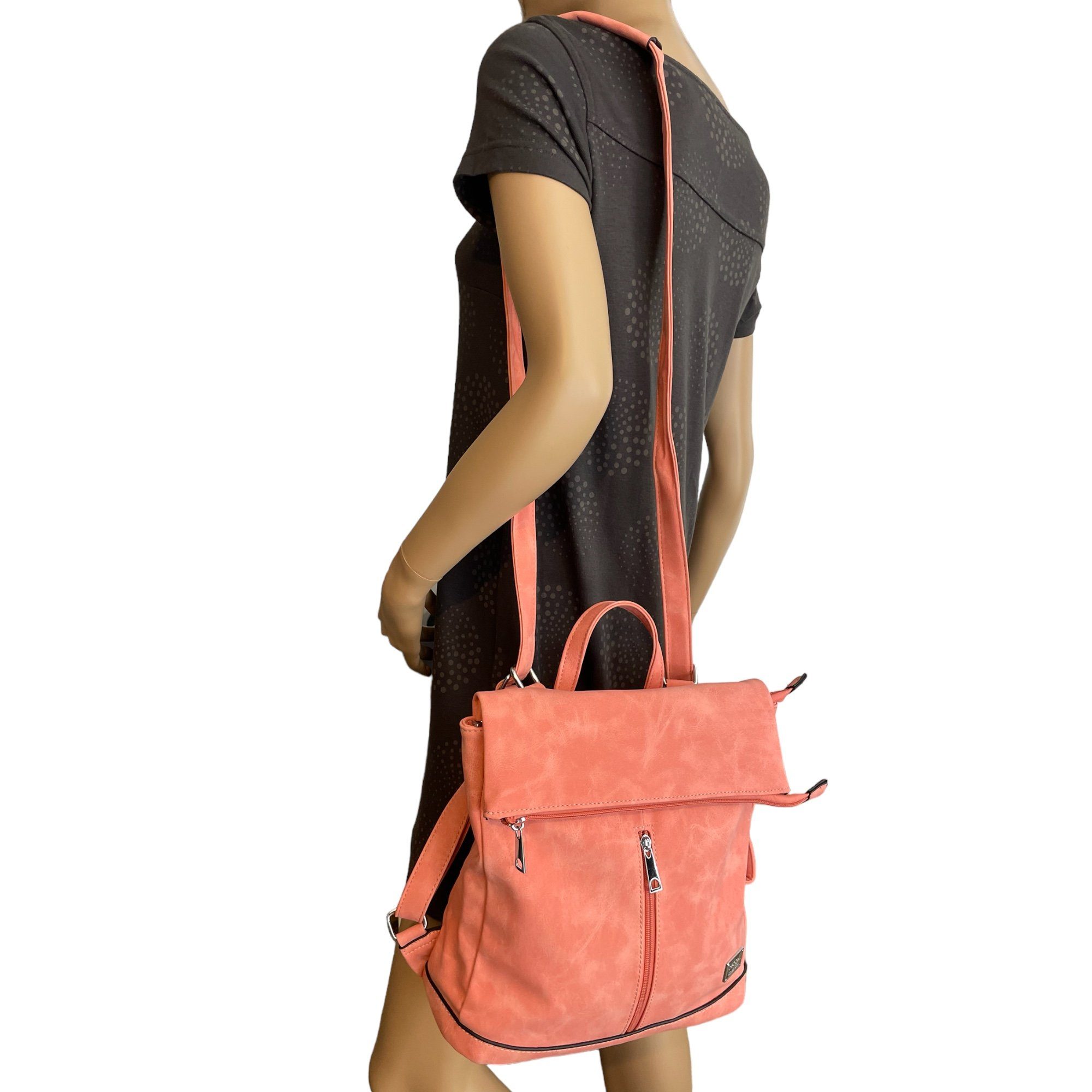 Taschen4life Rucksack 2in1 Rucksack & Umhängetasche in Einem D5623, Damen Rucksacktasche, Fächer, schnell umbaubar, Multifunktionsrucksack