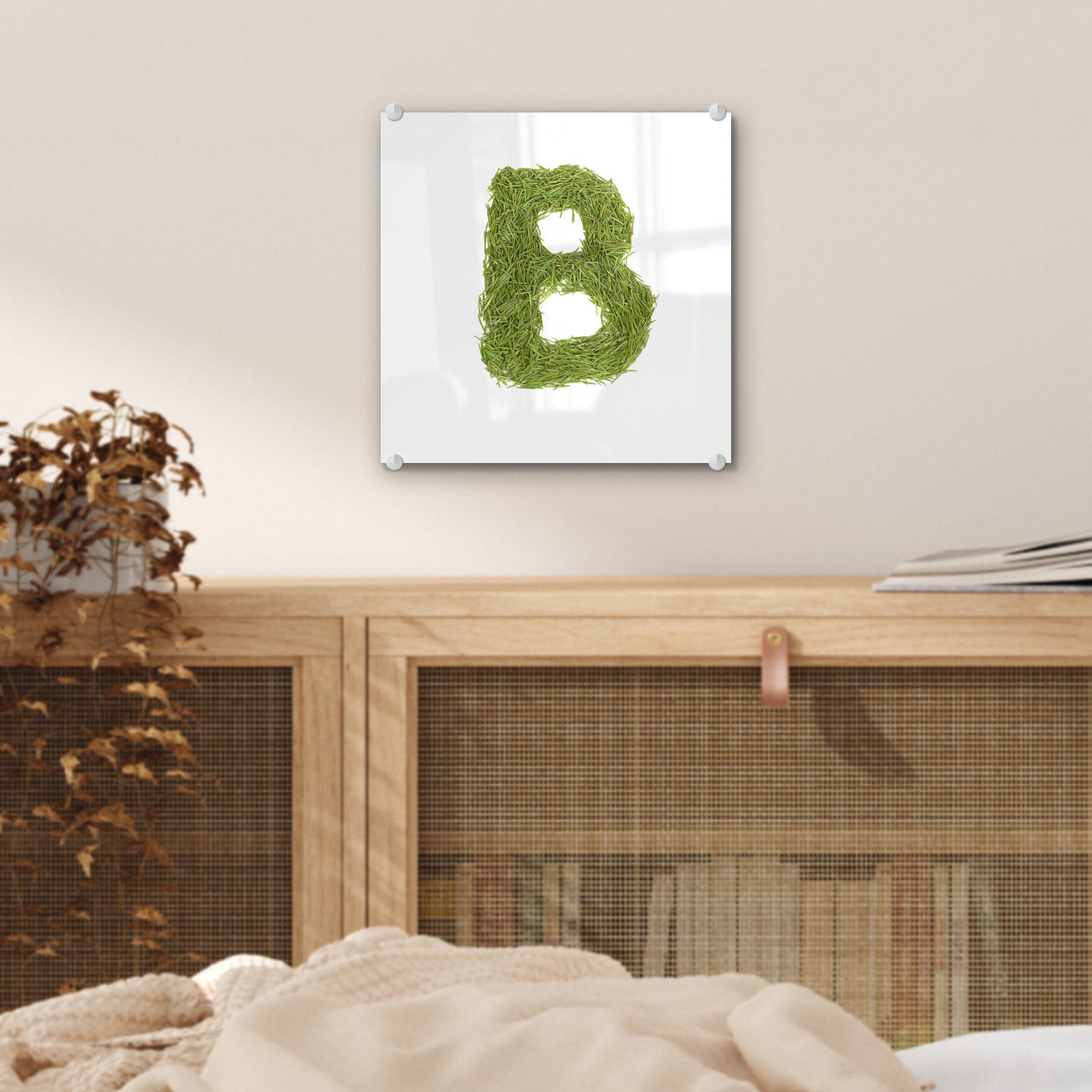 Buchstaben Bohnen, Glasbilder - Grüne - den MuchoWow (1 bilden, auf Glas Bilder Wandbild B - Glas die Foto auf Wanddekoration Acrylglasbild St),