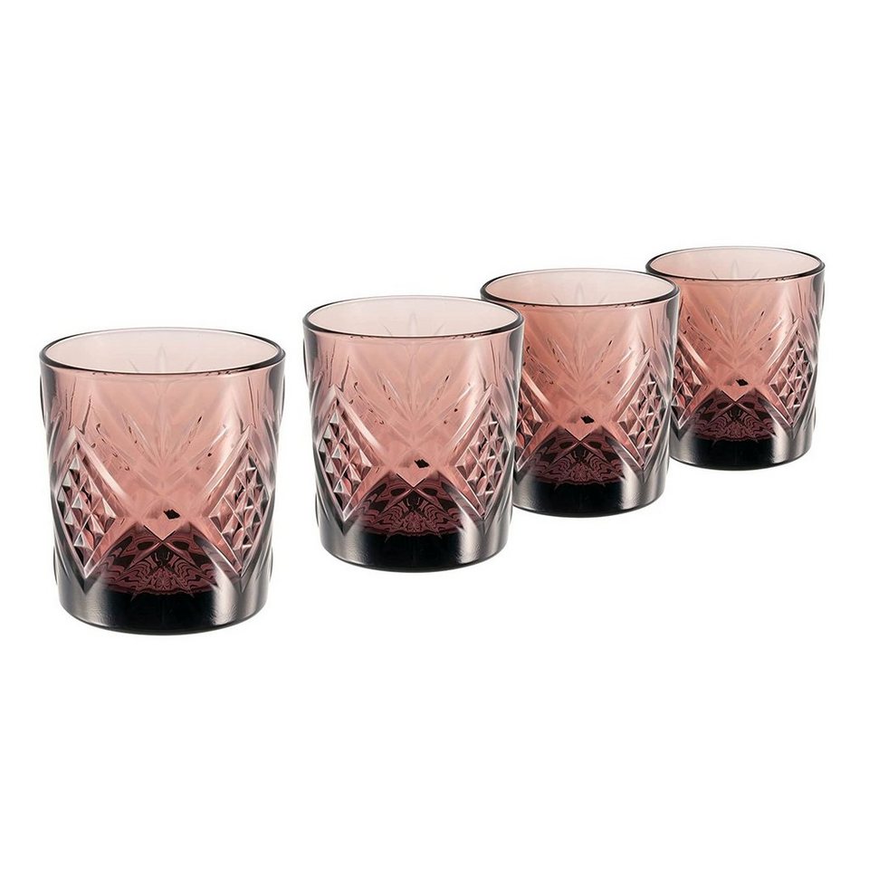 CreaTable Whiskyglas Trinkglas Eugene, Glas, Gläser Set, dekorative  Struktur, Trendfarbe violett, 300 ml, 4-teilig