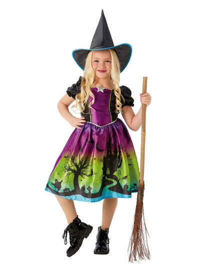 Rubie´s Kostüm Schillernde Hexe, Süßes Hexenkleid mit schillerndem Farbverlauf und Scherenschnittmust