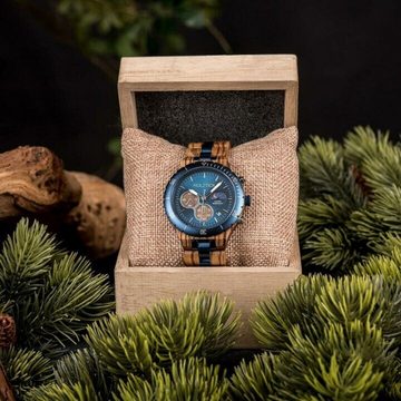 Holztick Bavaria Chronograph Enzian, schöne Herrenuhr aus Zebranoholz gefertigt