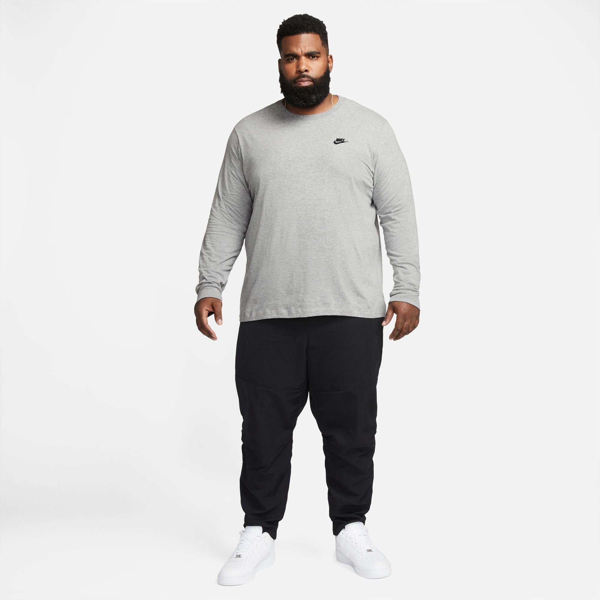 MEN'S T-SHIRT Nike DK Sportswear HEATHER/BLACK LONG-SLEEVE GREY Langarmshirt