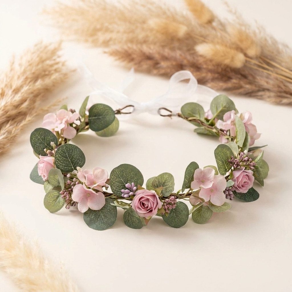 H-basics Stirnband Blumenkranz Boho Kunstblumen Hochzeit Festival Kunstblumen in natürlicher Optik