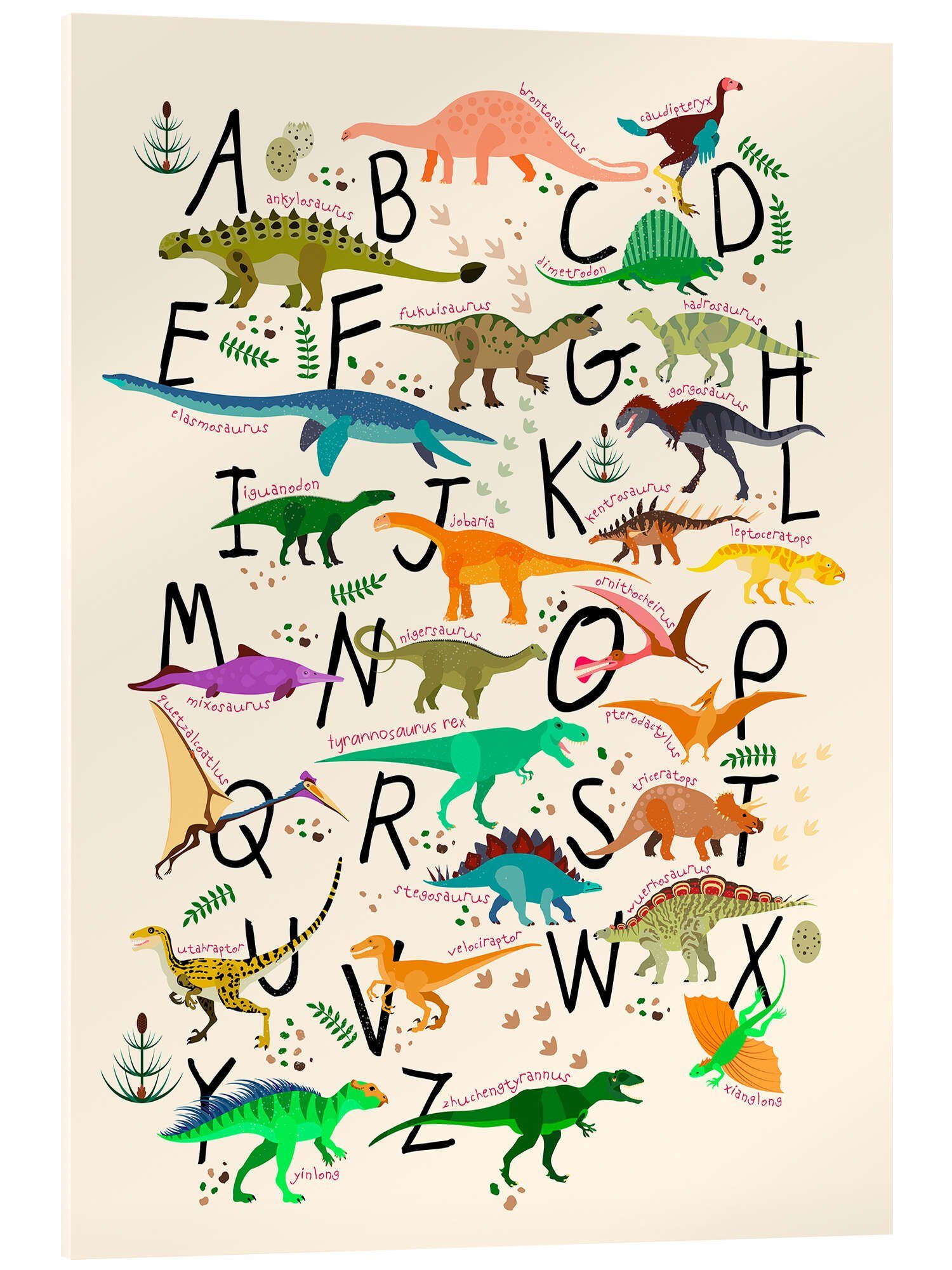 Posterlounge Wandbild Dino-Alphabet, Kidz Collection, erhältlich als Poster, Leinwandbild, Wandsticker oder Acrylglasbild