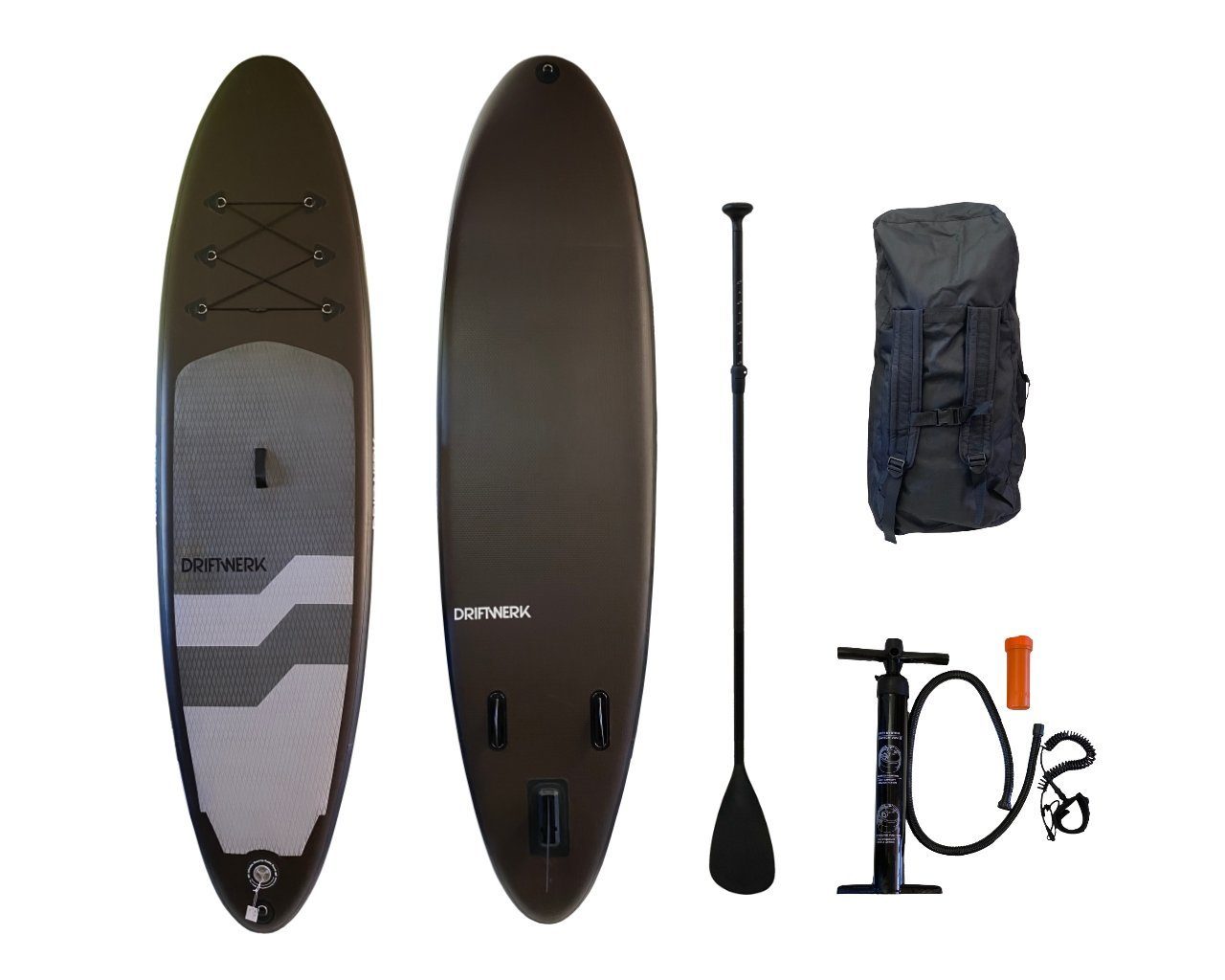 Driftwerk SUP-Board stand Up Paddling Board Set / Paddle Board aufblasbar, Allroundboard, (mit Paddel, Pumpe, Transportsack, Reparatur-Set, Ventilschlüssel) Braun (Maroon)