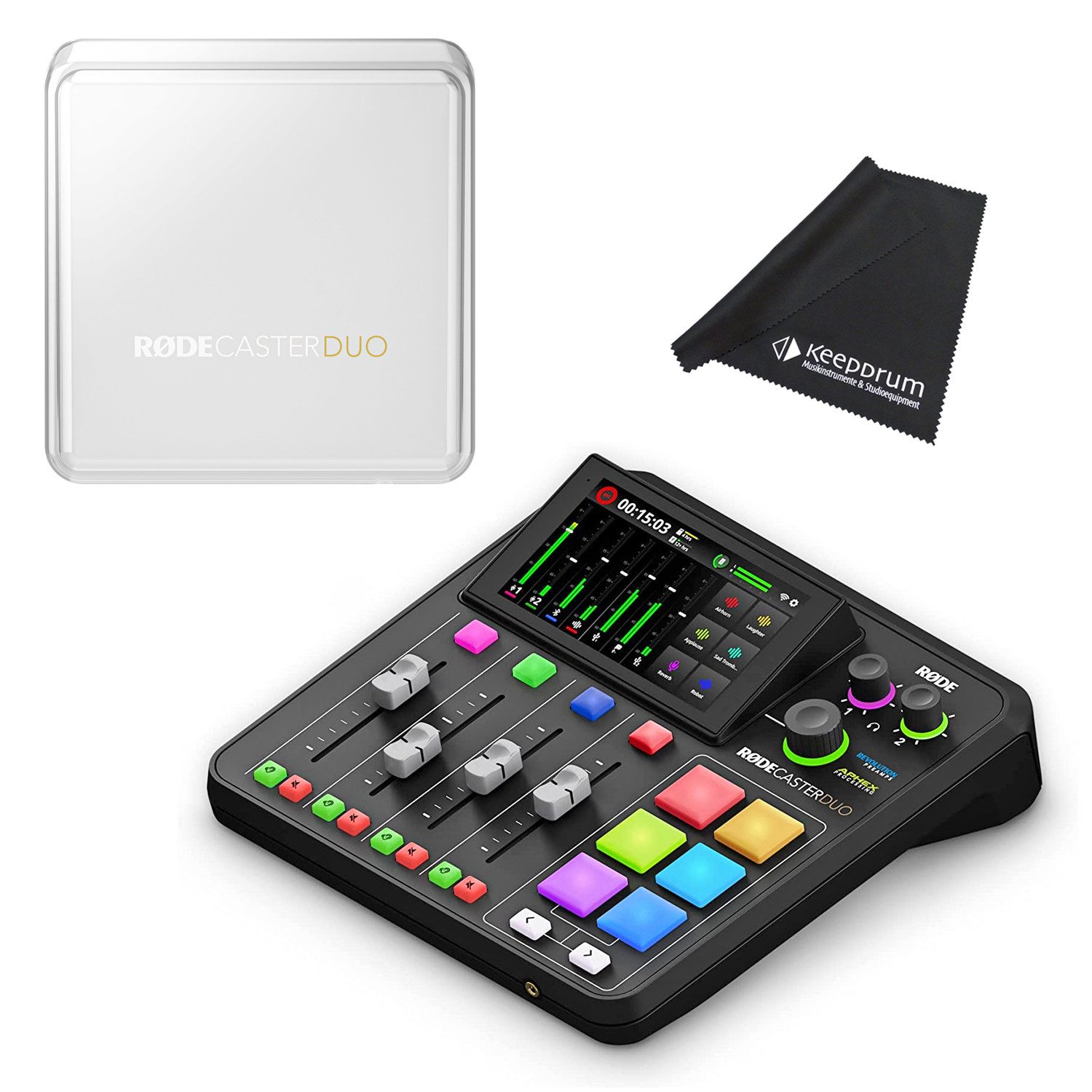 Rode Rodecaster Duo Mischpult mit Abdeckung und Tuch Digitales Aufnahmegerät
