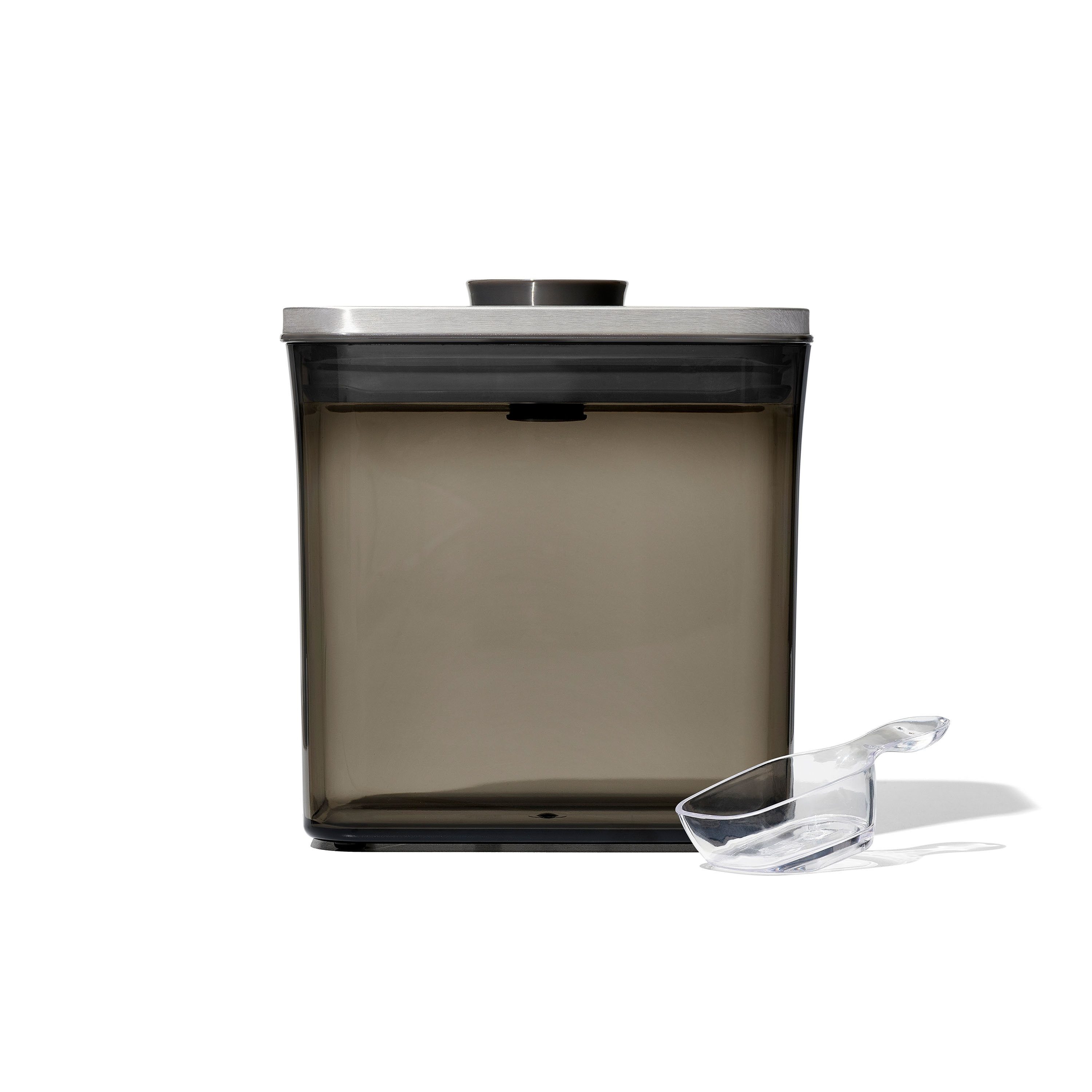 OXO SteeL Aufbewahrungssystem Steel Coffee POP‑Behälter mit Dosierlöffel, Edelstahl, Kunststoff, Silikon, (1-tlg), getönter Behälter schützt den Kaffee vor UV-Licht