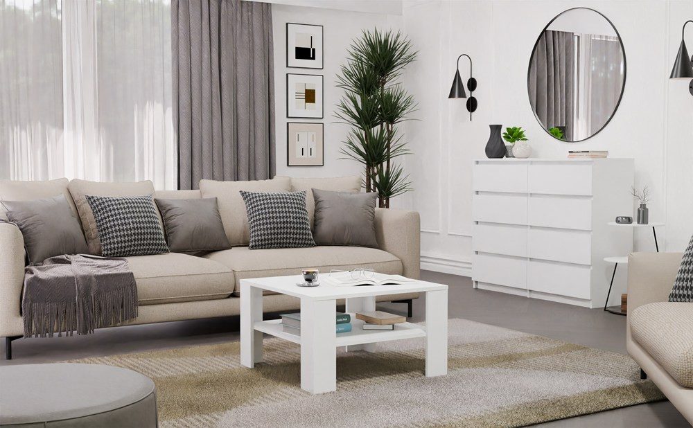 ibonto Couchtisch Couchtisch quadratisch 68 x 68 cm, Wohnzimmertisch mit Ablage (1-teilig), Mit Ablage unter der Tischplatte
