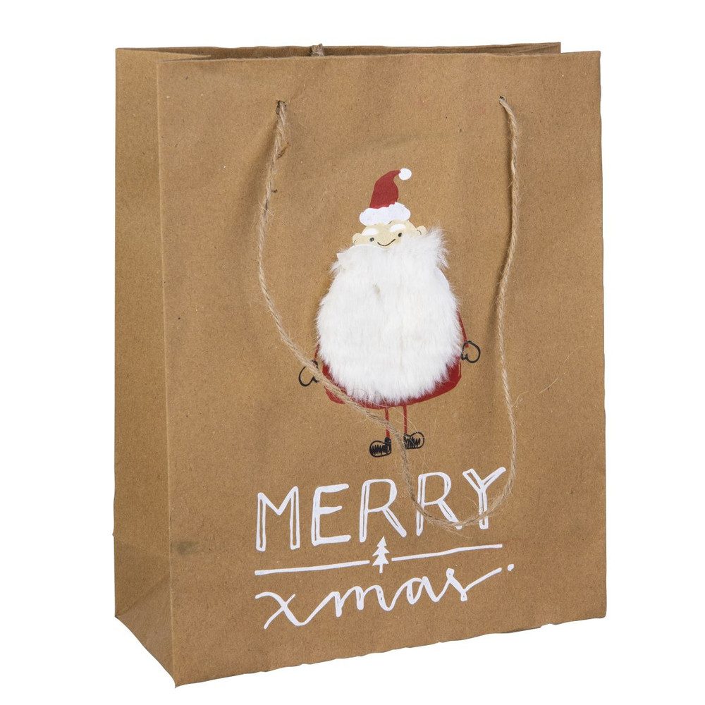MICA Geschenkbox Geschenktasche - Merry Xmas - braun/rot/weiß - ca. 24,5 x 19,5 cm