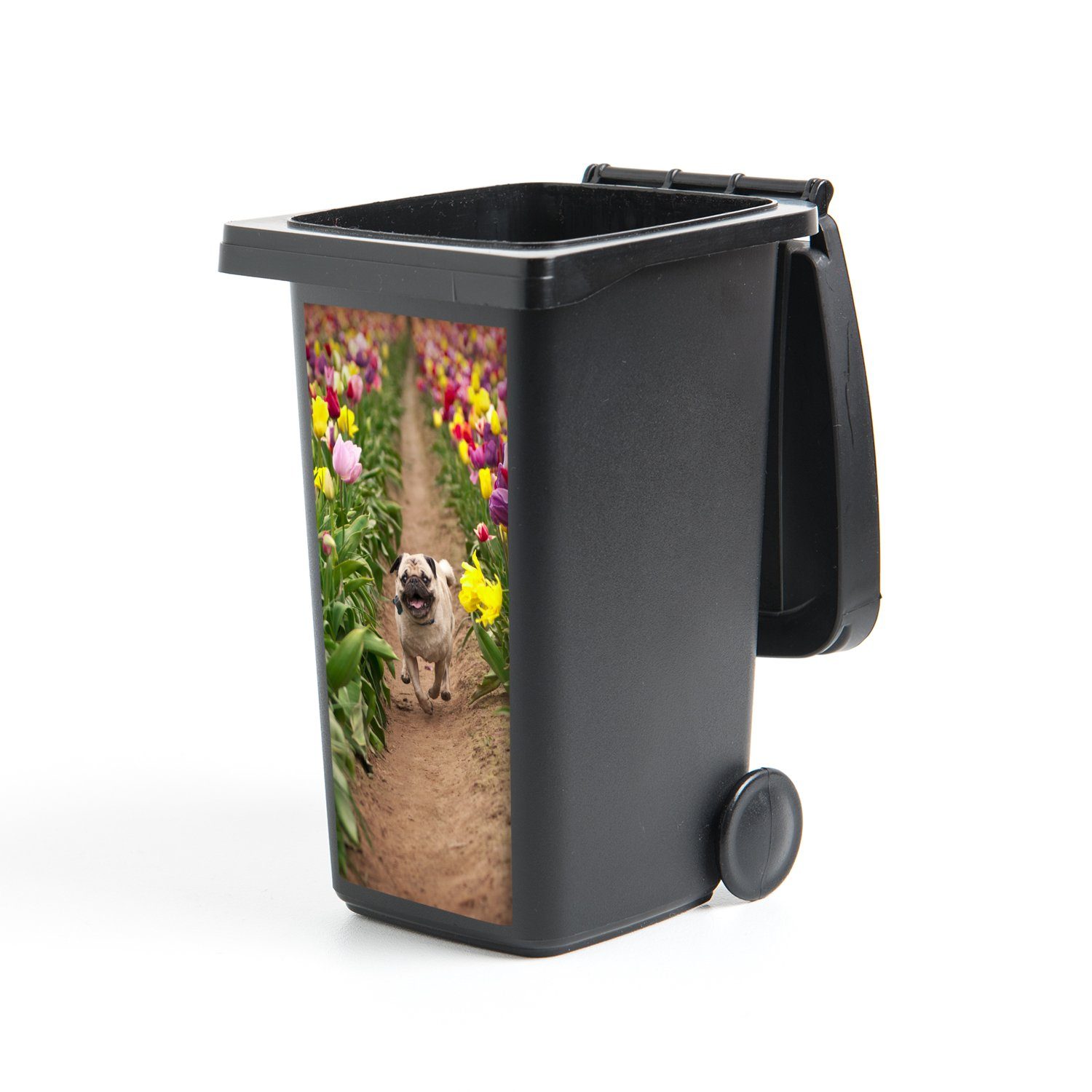 MuchoWow Wandsticker Blumen - Tulpen - Hund (1 St), Mülleimer-aufkleber,  Mülltonne, Sticker, Container, Abfalbehälter