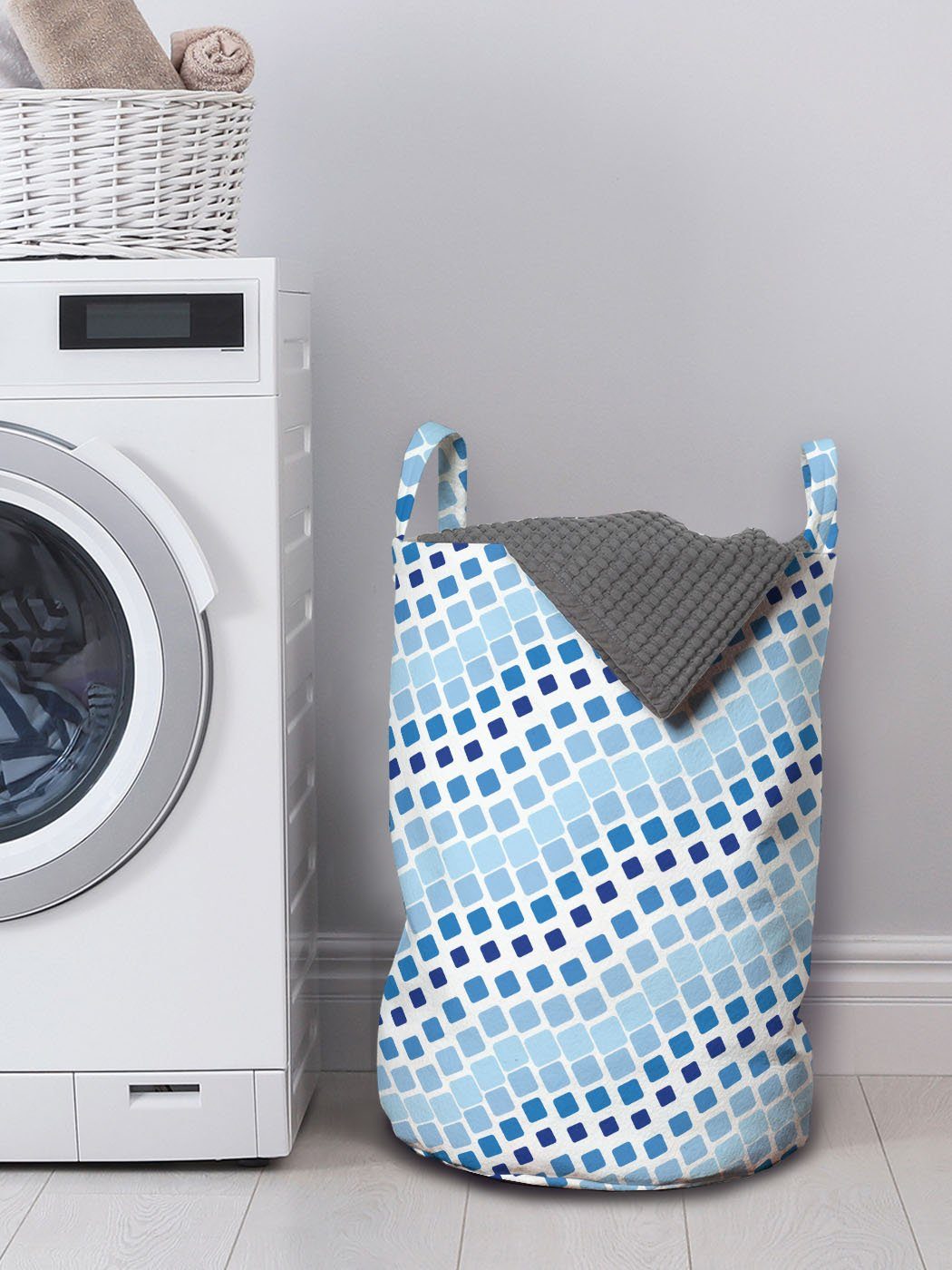 Kordelzugverschluss Wäschekorb Forming Waschsalons, Squares Mosaic Abstrakt für mit Wäschesäckchen Griffen Abakuhaus
