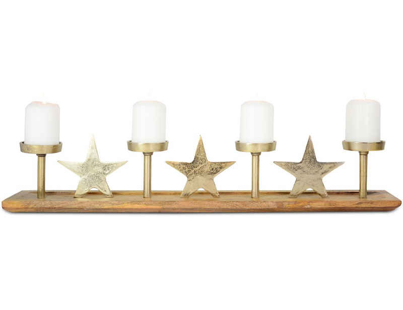 RIFFELMACHER & WEINBERGER Adventsleuchter Adventstablett mit Sternen 75 x 13 cm 24198 - Gold, Holz Metall Adventskranz Weihnachtsdekoration