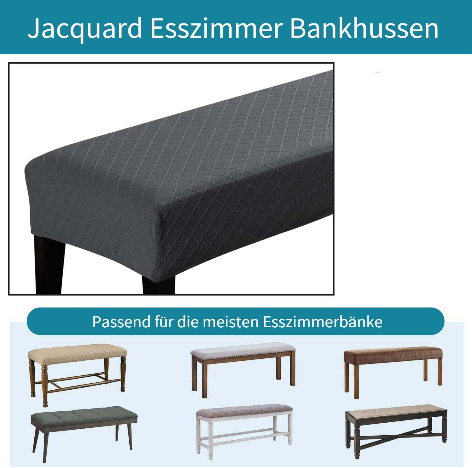 Dunkelgrau Jacquard-Bankbezug -sitzschutz HOMEIDEAS, Stuhlhusse, Gepolsterter Stretch