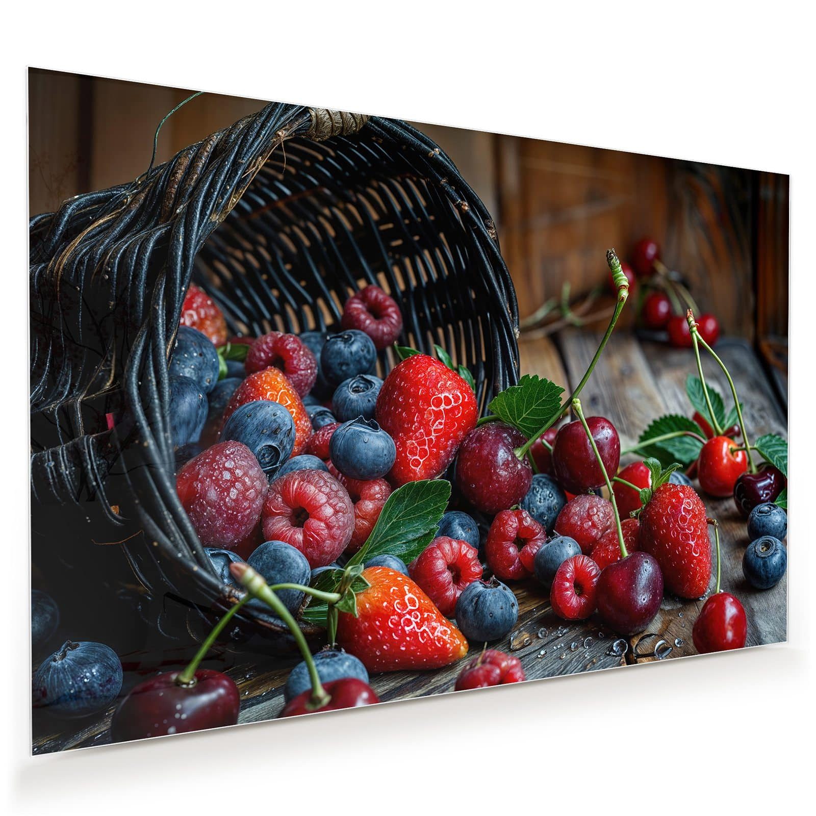 Glasbild Wandbild Frische Beerenkorb mit Aufhängung