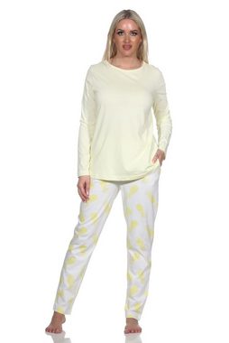 Normann Pyjama Damen Langarm Schlafanzug Homewear mit Ananas als Motiv