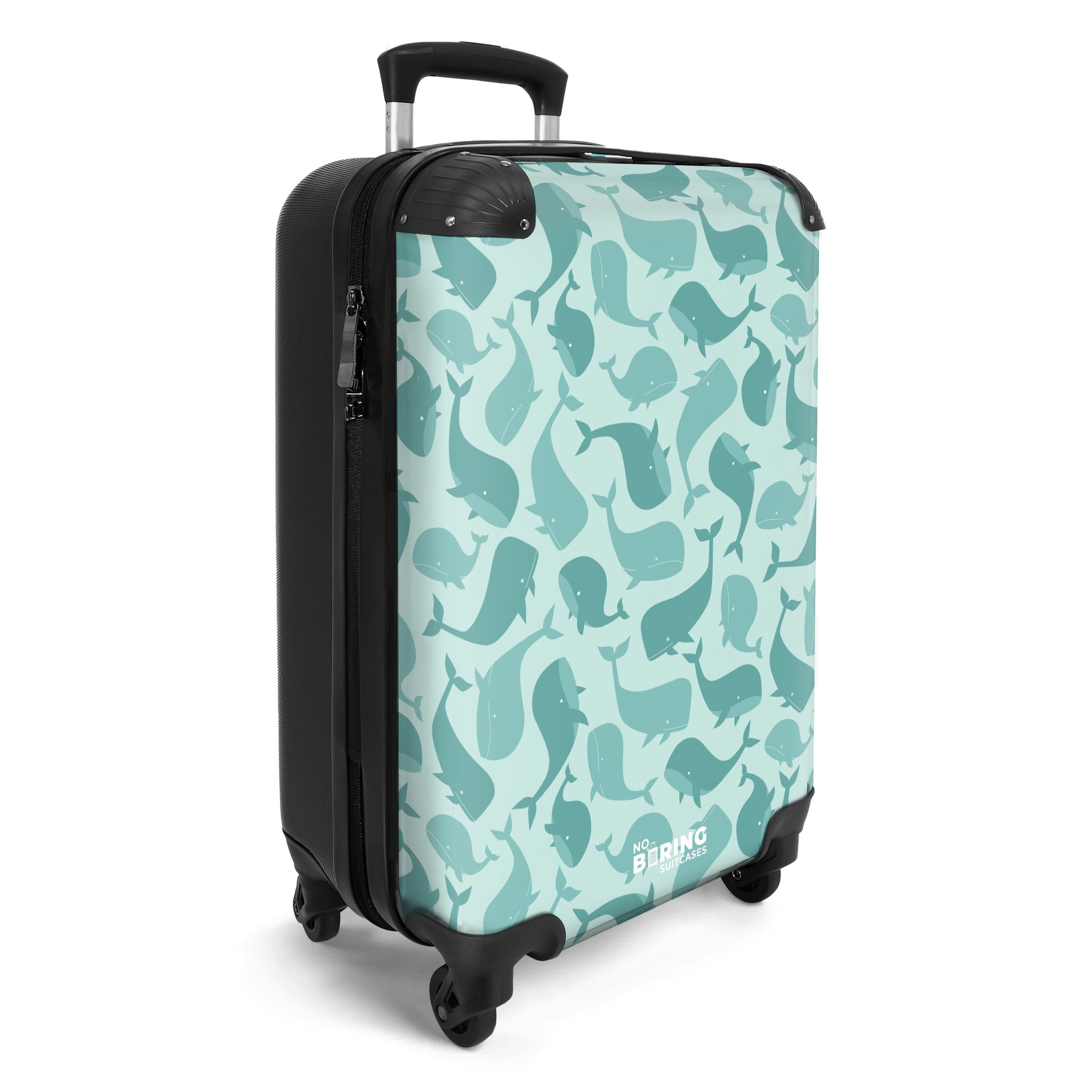 NoBoringSuitcases.com© Kinderkoffer Stilisierte Wale in tonalen Meeresgrüntönen 55x35x20cm, 4 Rollen, Kinder Koffer Klein, Trolley Handgepäck, Reisekoffer