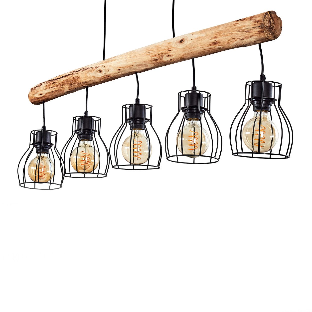 hofstein Pendelleuchte »Aprica« Hängelampe aus Metall/Holz in Schwarz/Braun günstig online kaufen