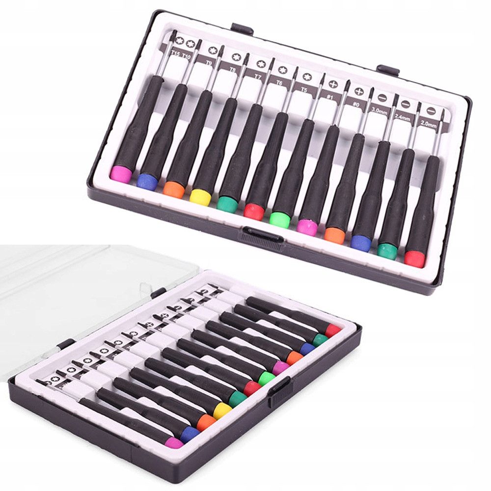 VERK GROUP Schraubendreher 12-tlg. Präzisions Schraubendreher Set Torx Kreuz Schlitz, (12 St., Set), 12-teiliges Set, Gehärtete Präzisionsspitzen