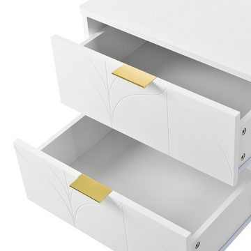 BlingBin Nachttisch Moderner sideboard 2er-Set mit 2 Schubladen, 50B*40T*54H cm, weiß (Ecken mit Anti-Bump-Design, mit vergoldeten Füßen und Knöpfen)