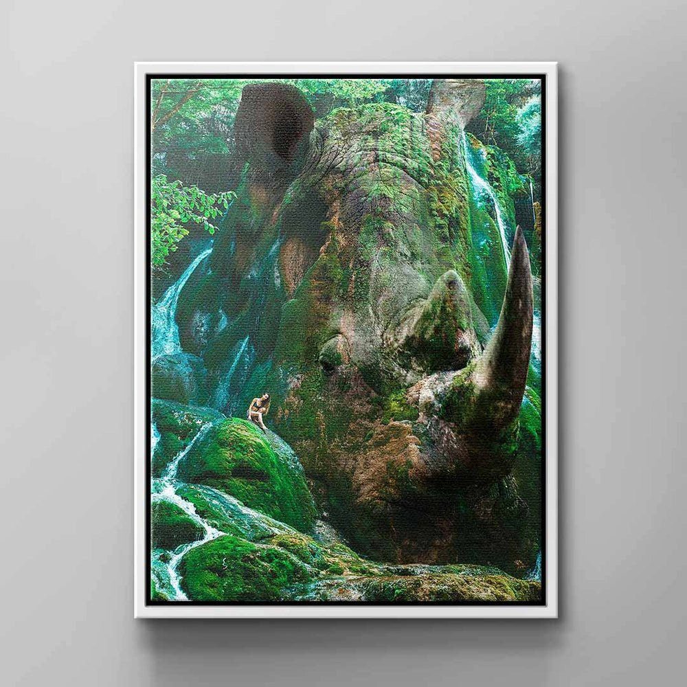 Wandbild von Leinwandbild, schwarzer DOTCOMCANVAS® Rahmen Natur Nashorn