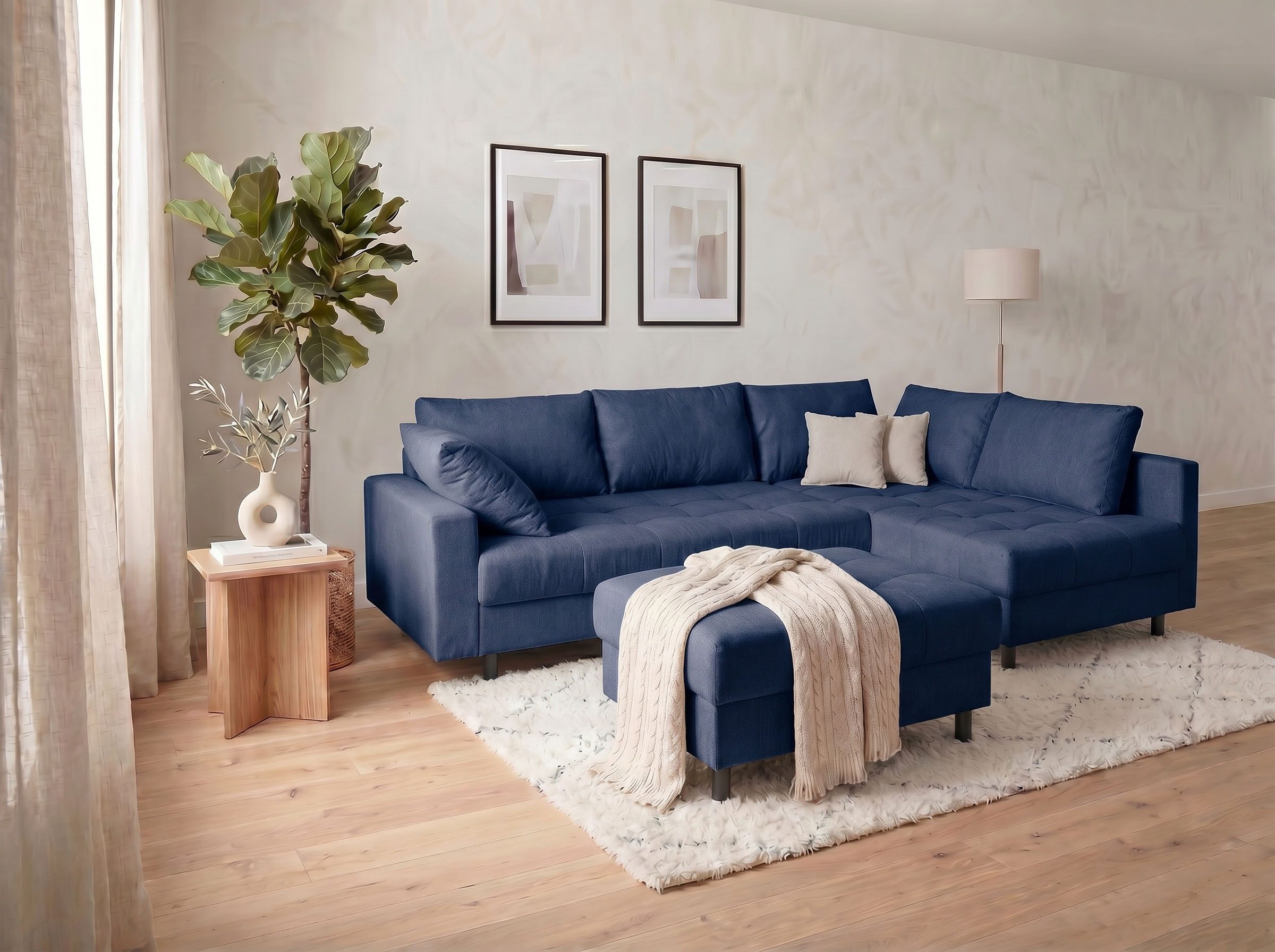 COLLECTION AB Ecksofa Toni XL L-Form 274 cm, Set: Sofa & Hocker, 2 Zierkissen, Bonell-Federkern