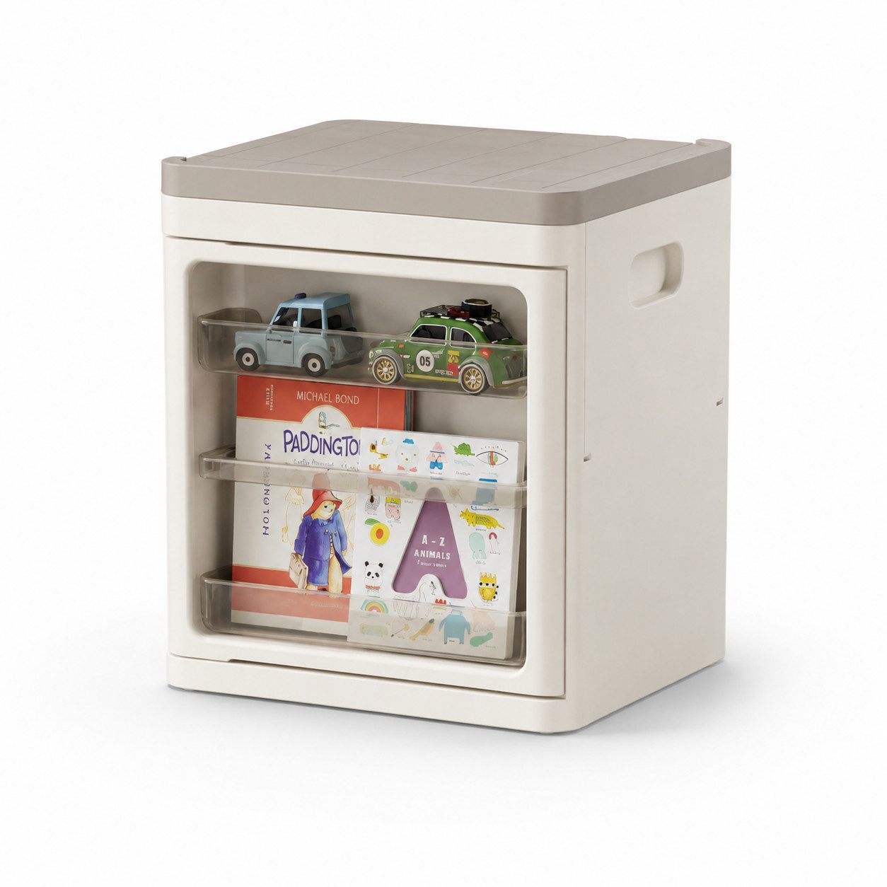 PLANEXPERT Aufbewahrungsbox Aufbewahrungsschrank mit transparenter Tür stapelbar Maße 39×39×45 cm (Set, 3 St., Spielzeug ordentlich verstaut), Lieblingsbücher immer griffbereit
