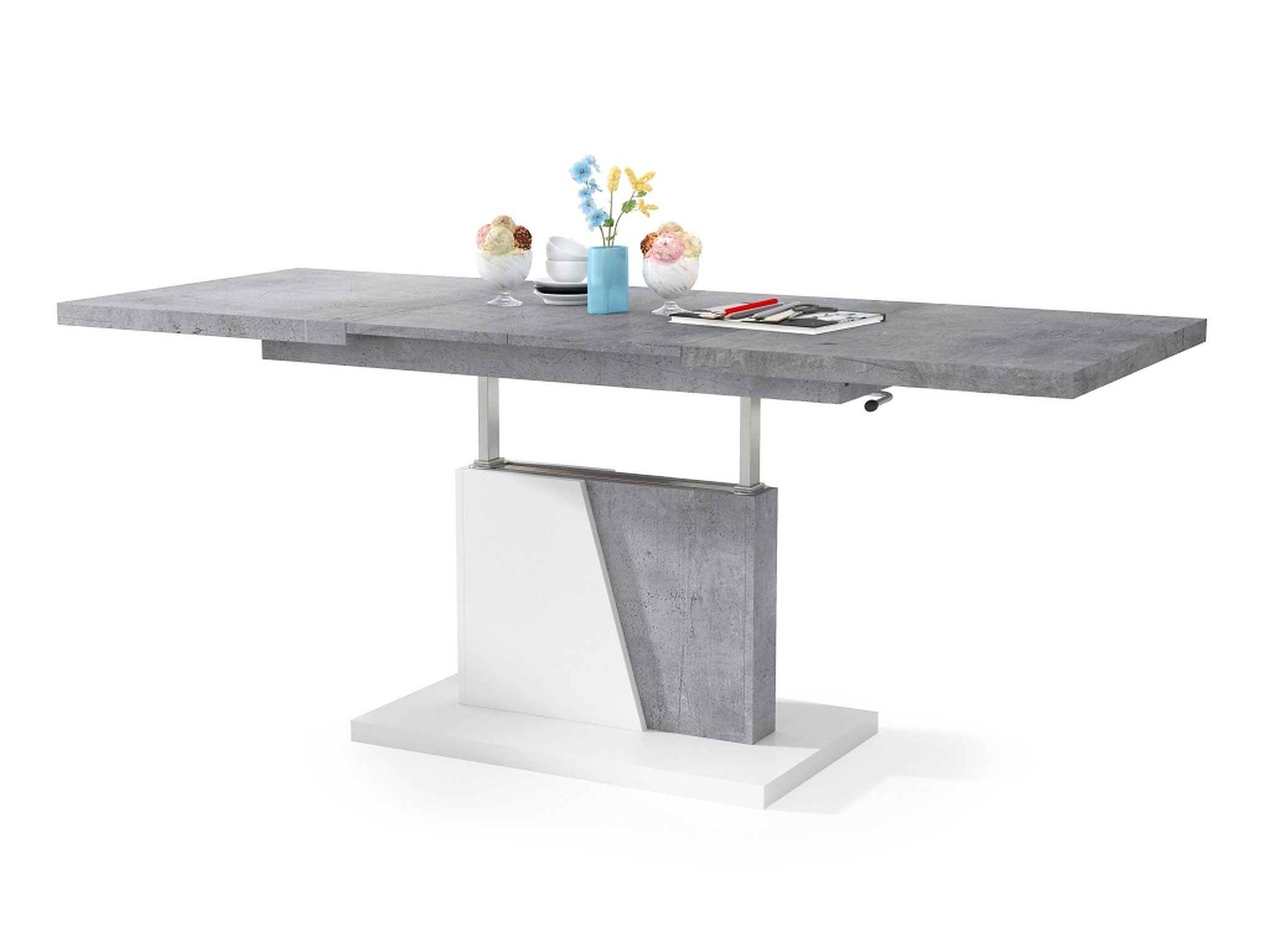 Mazzoni Couchtisch Grand Noir Beton / Weiß stufenlos höhenverstellbar auszi günstig online kaufen