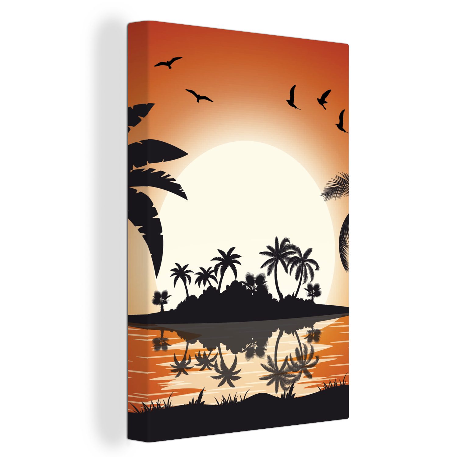 Gemälde, cm Zackenaufhänger, - Insel Sonne OneMillionCanvasses® St), Leinwandbild inkl. fertig Meer, (1 - 20x30 Leinwandbild bespannt