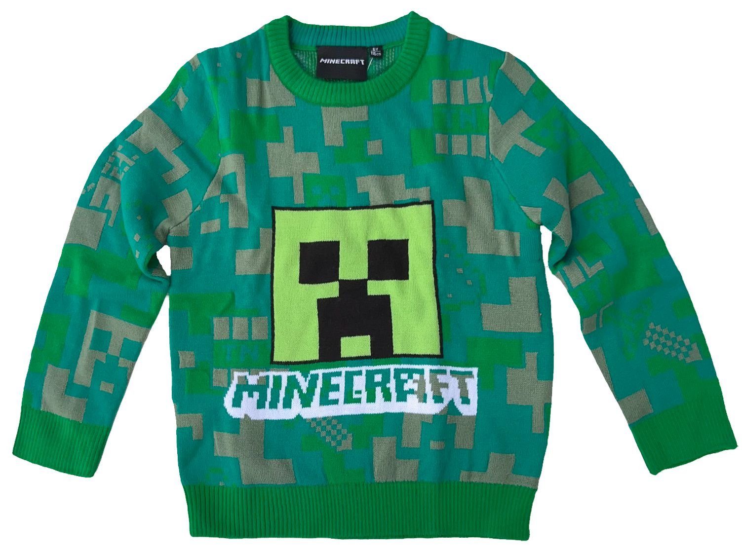 Minecraft Strickpullover MINECRAFT Kinder Pullover Pulli für Jungen + Mädchen in grau oder grün Gr. 116 128 134 140 152 für 6 8 9 10 12 Jahre