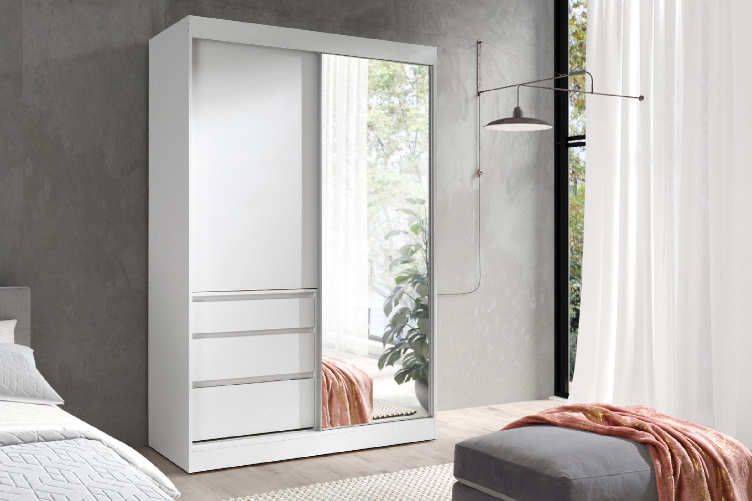 Deine Möbel 24 Schwebetürenschrank HAITI 140 180 cm Weiß Matt Eiche Schwarz günstig online kaufen