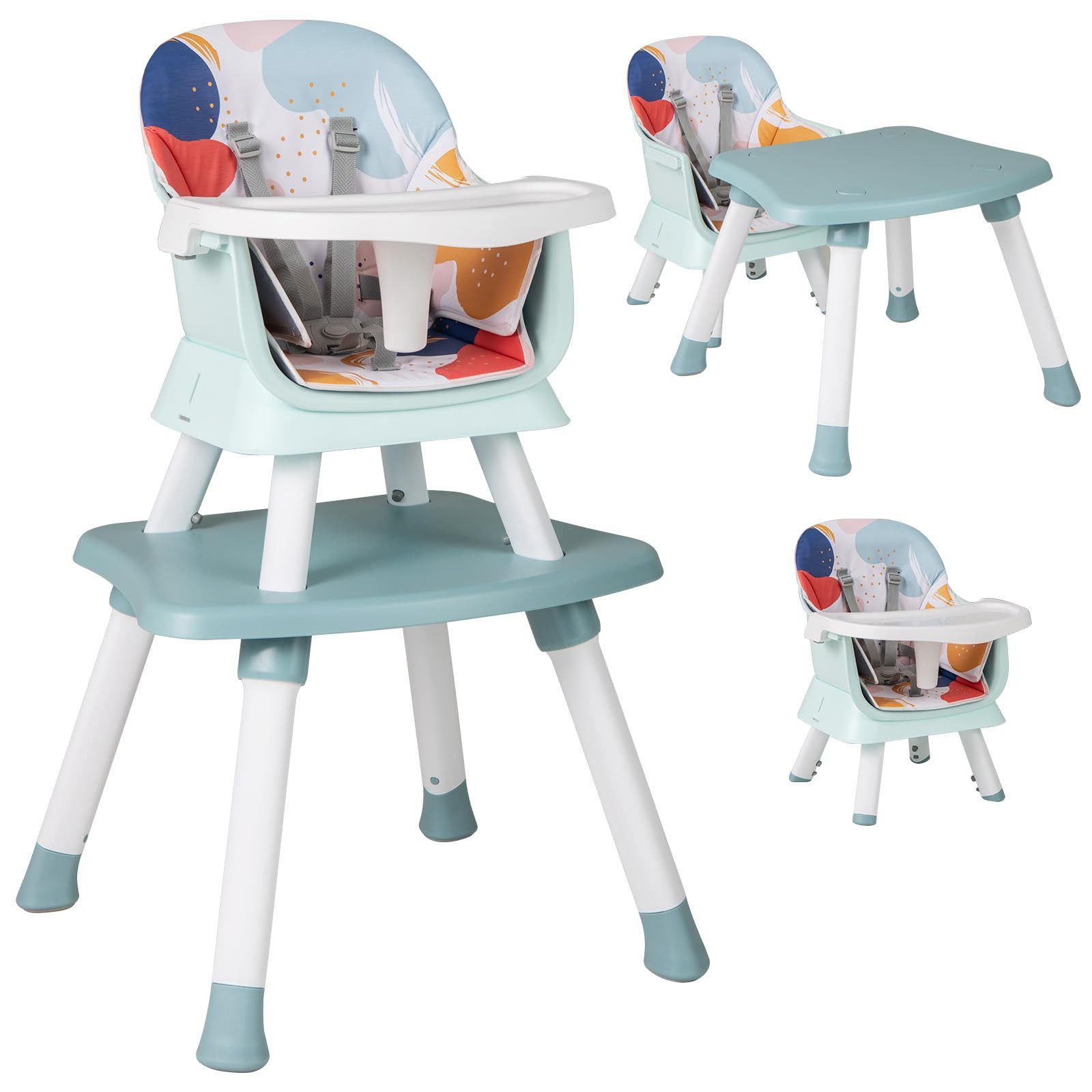 COSTWAY Hochstuhl, 6in1 Kombihochstuhl, Babystuhl, mit Sicherheitsgurt