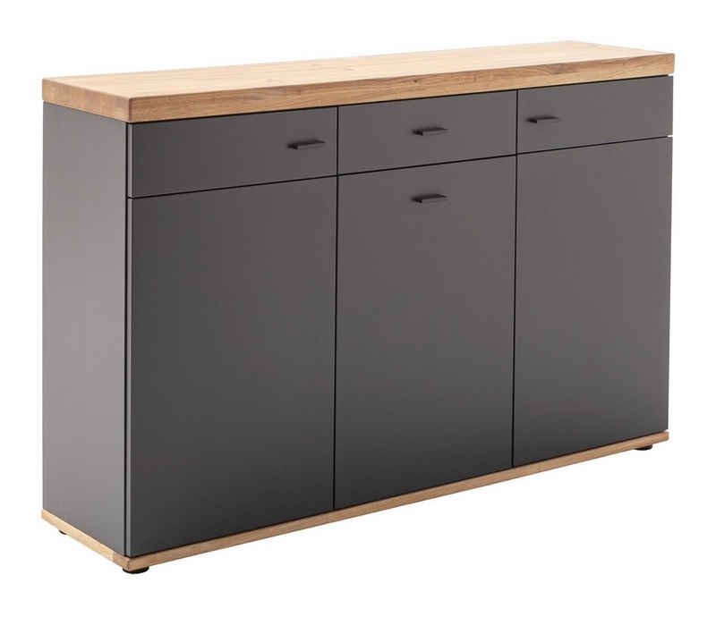 MCA furniture Sideboard BOGOTA, Anthrazit, Braun, Wildeichenholz massiv, 3 Türen, 1 Schublade, B 150 x H 96 x T 37 cm