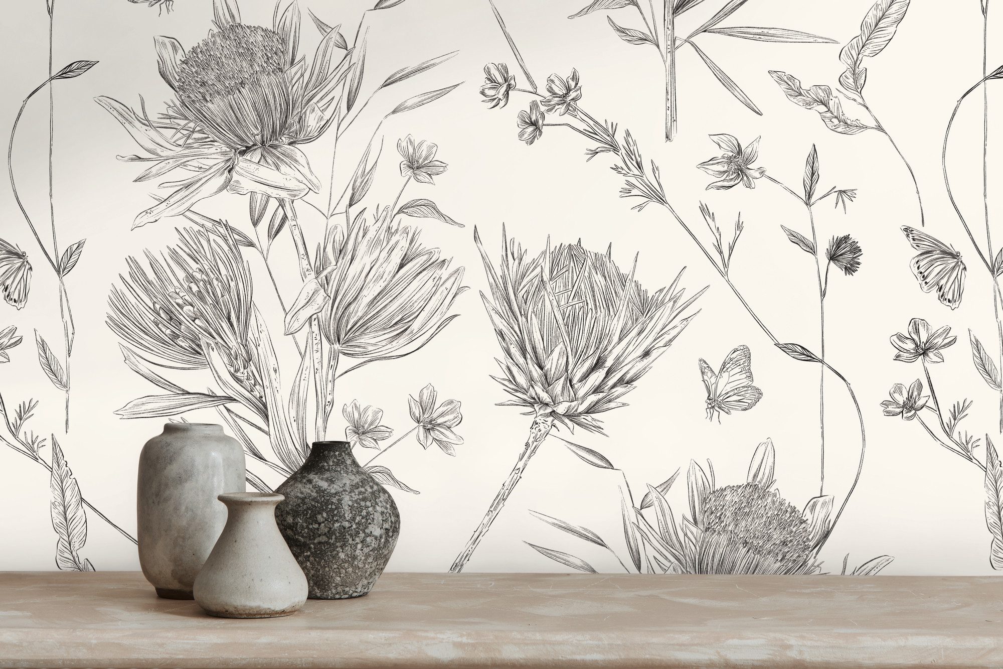 living walls Vliestapete Drawn Into Nature florale Tapete Mustertapete Pflanzen Natur, strukturiert, matt, (1 St), Vliestapete Blätter für Schlafzimmer Küche Wohnzimmer Floral Design