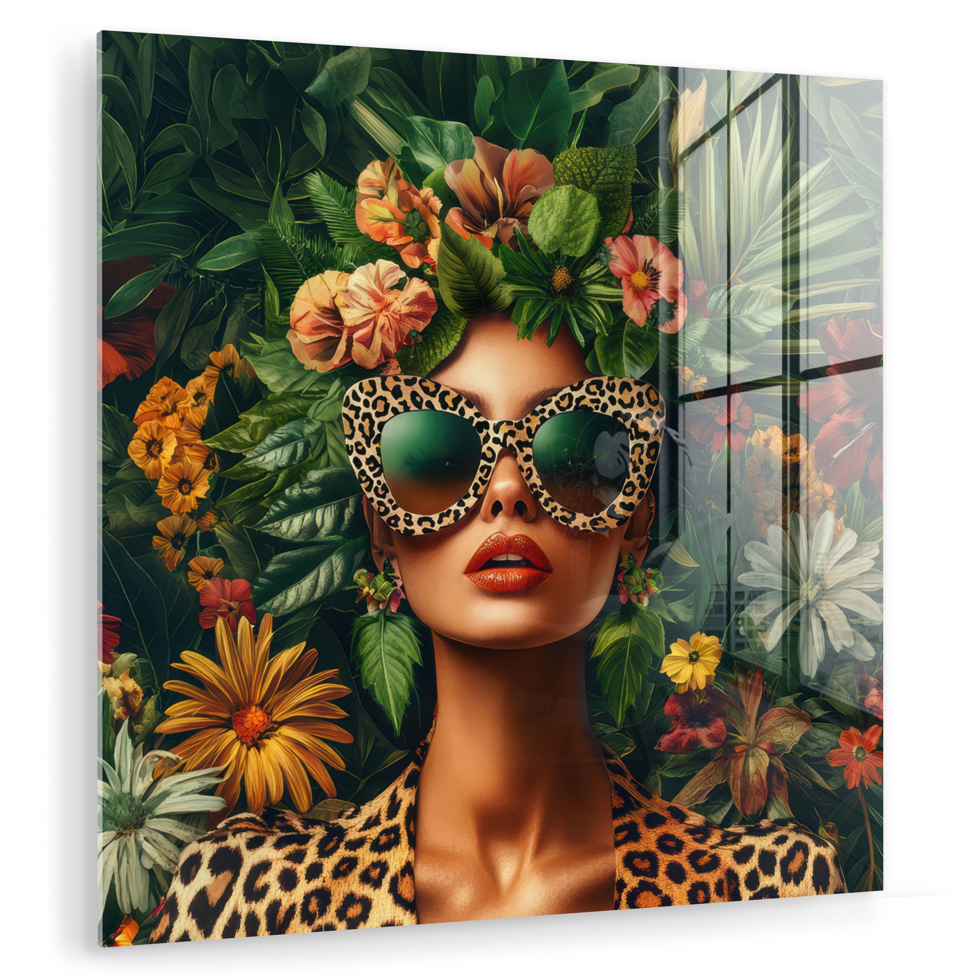 MuchoWow Acrylglasbild Frau - Pantherdruck - günstig online kaufen
