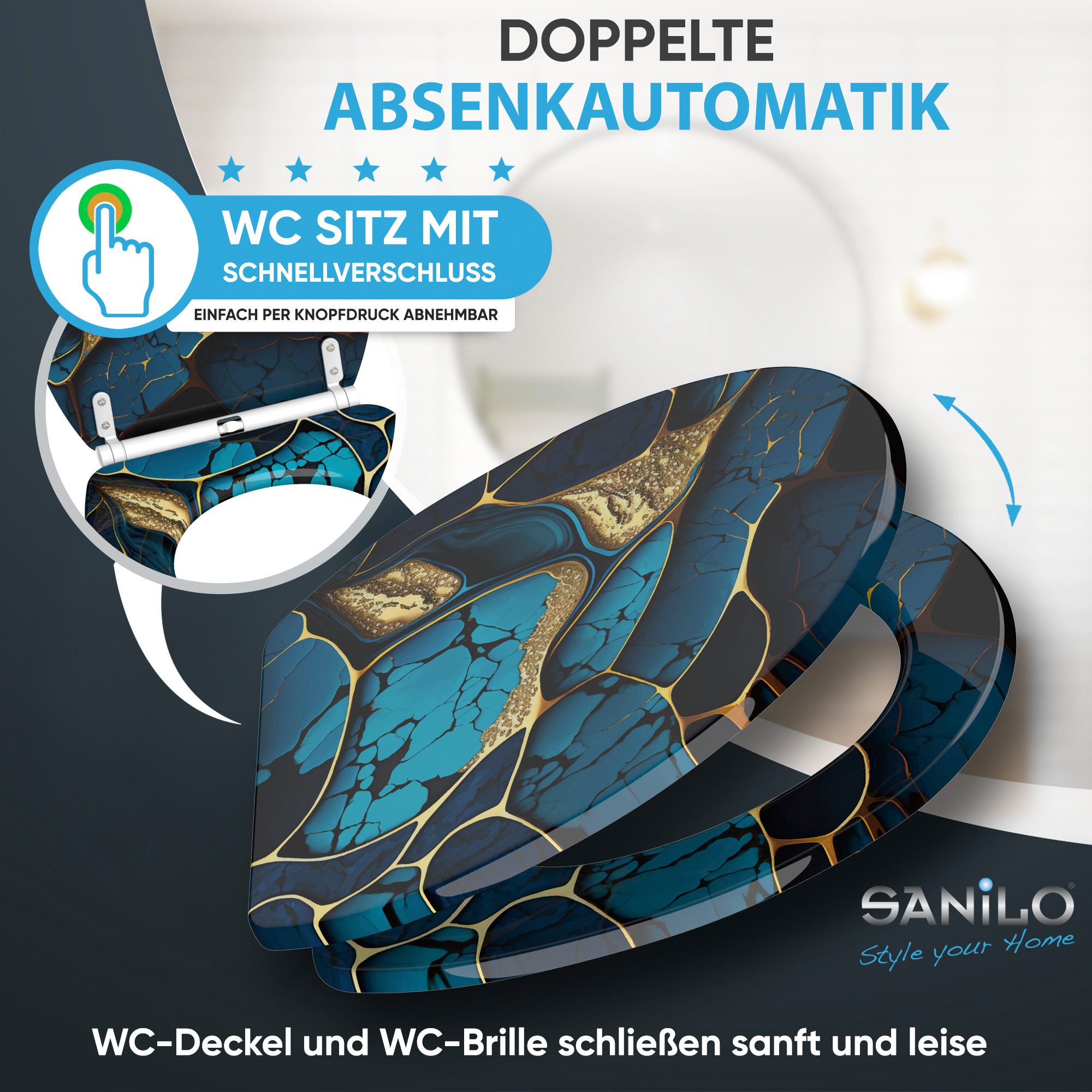 Sanilo WC-Sitz mit Absenkautomatik & Top Fix in vielen Designs, hochwertig, abnehmbar, leichte Montage von oben, mit Schraubenzieher