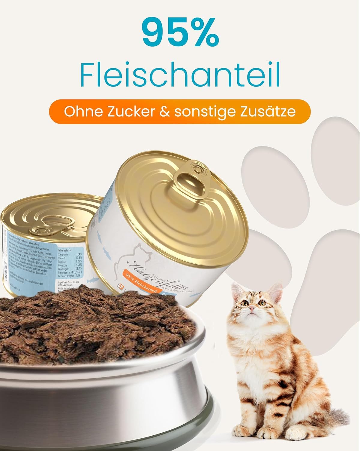 Lucky-Kitty Katzenfutter Fisch, 95 % fangfrischer Hering, getreidefrei 4x200g, Nassfutter für: Katzen, Hypoallergen, ohne Zucker & Füllstoffe, Monoprotein