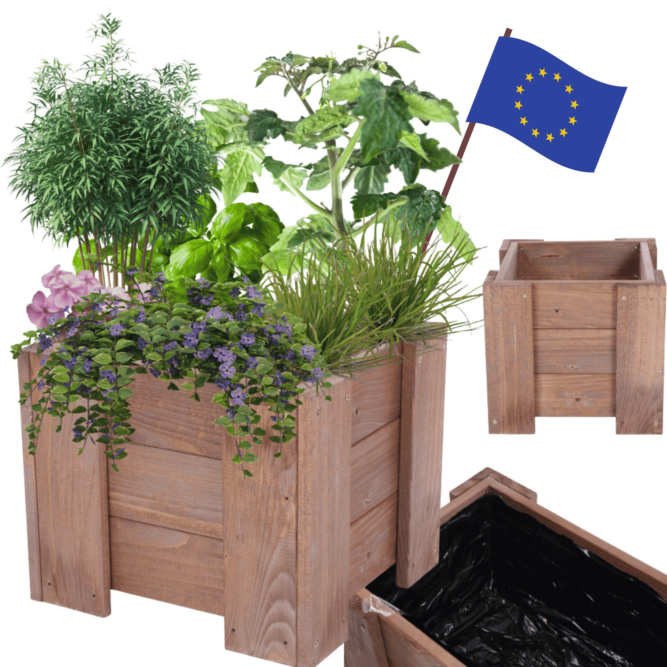 Modo24 Blumenkasten Pflanzkübel Holz, Hochbeet mit Schutzfolie, Kiefernholz Pflanzkasten, Blumenkasten für Outdoor Garten Terrasse Balkon, Wetterfest RDZP